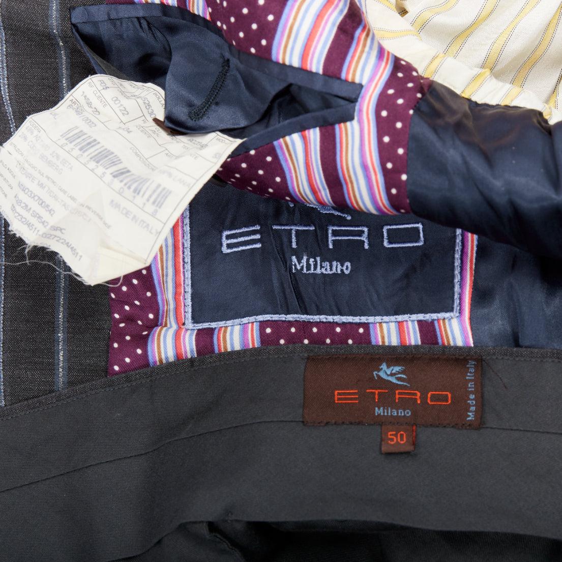 ETRO gris bleu à rayures 100% laine veste de blazer à simple boutonnage IT50 L en vente 5