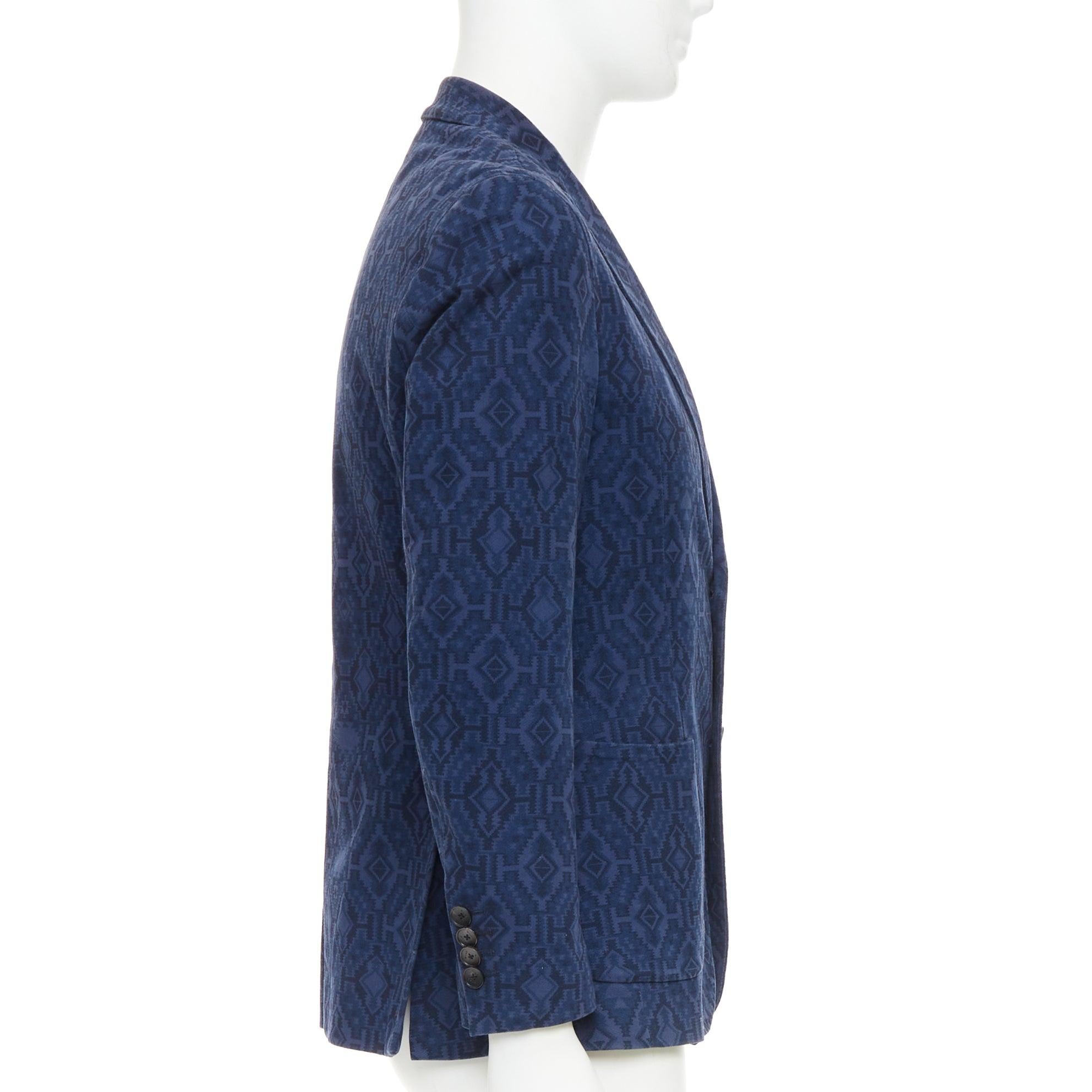 ETRO blazer ajusté à simple boutonnage en coton mélangé marine imprimé aztèque IT48 M Pour hommes en vente