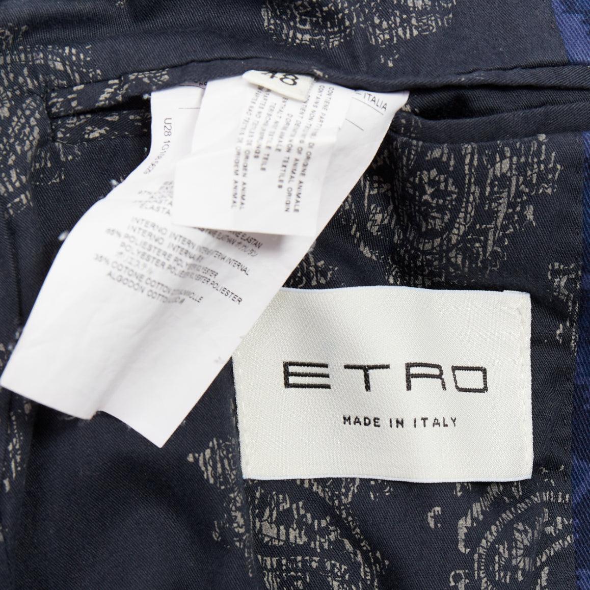 ETRO blazer ajusté à simple boutonnage en coton mélangé marine imprimé aztèque IT48 M en vente 4