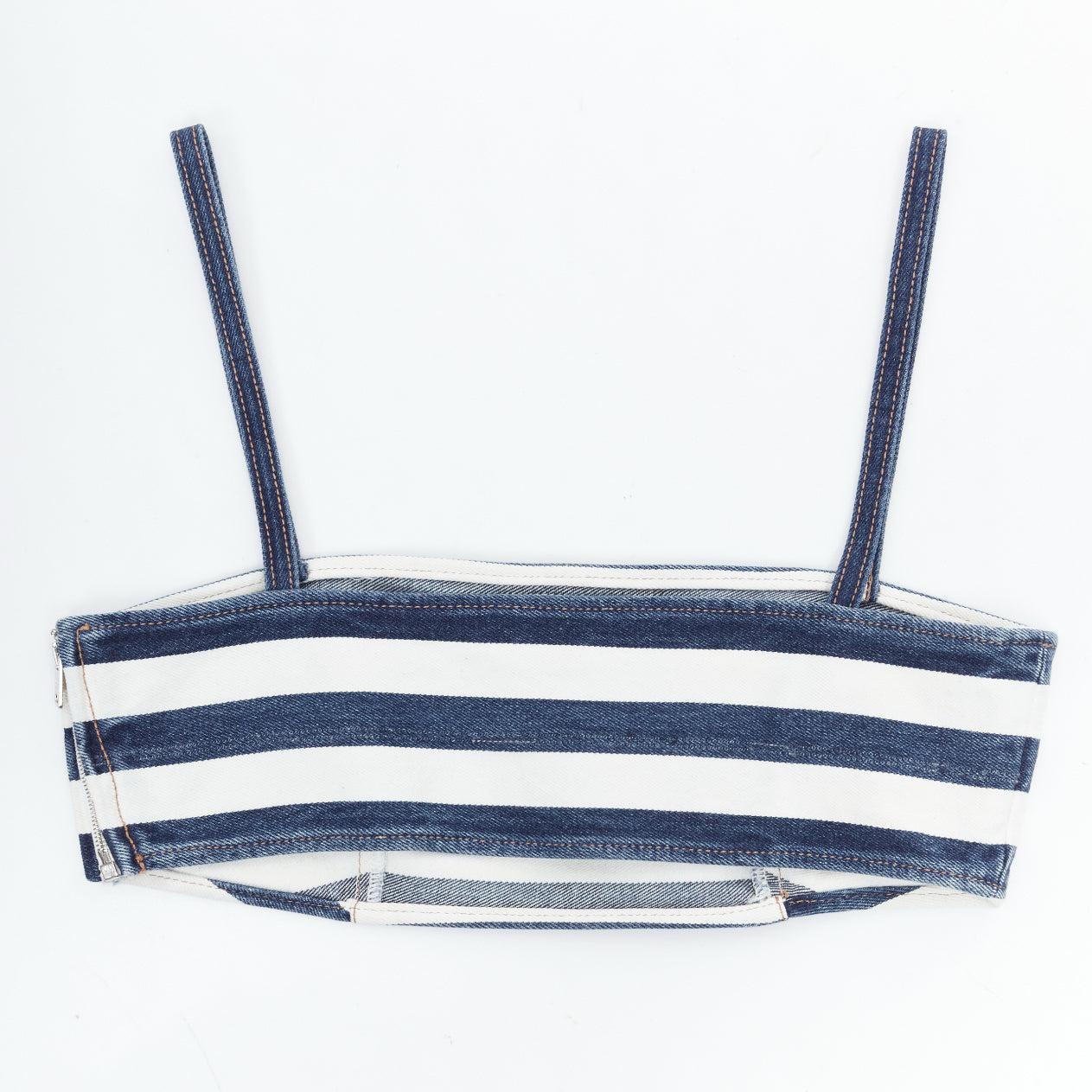new Prada reggiseno bustier in denim a righe bianche e blu con logo a triangolo IT36 XXS In condizioni Nuovo in vendita a Hong Kong, NT