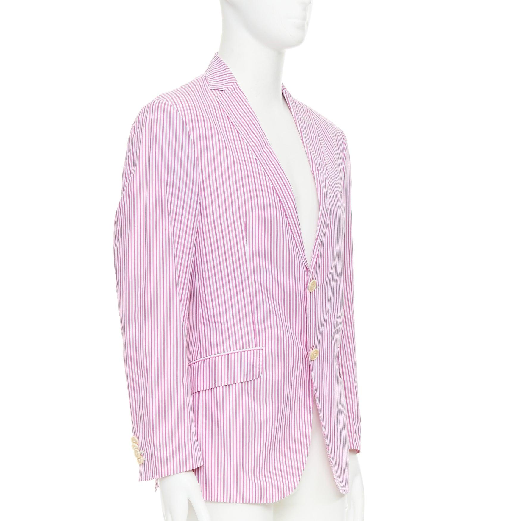 Etro rosa, bianco, cotone a righe, blazer monopetto con pinces IT52 XL In condizioni ottime in vendita a Hong Kong, NT
