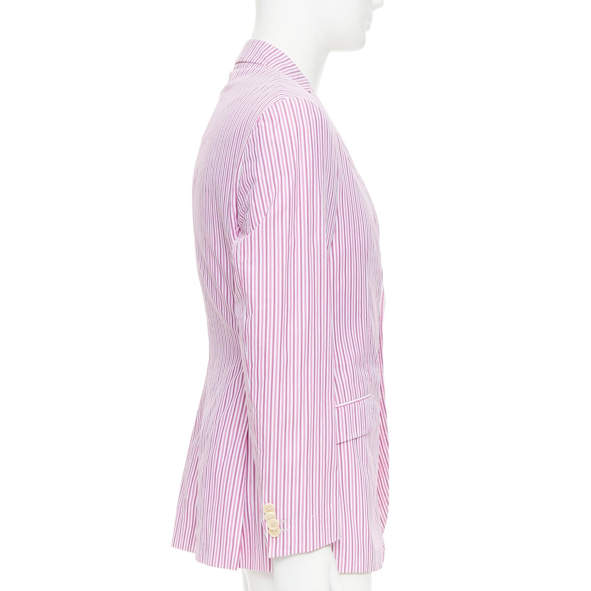 Uomo Etro rosa, bianco, cotone a righe, blazer monopetto con pinces IT52 XL in vendita
