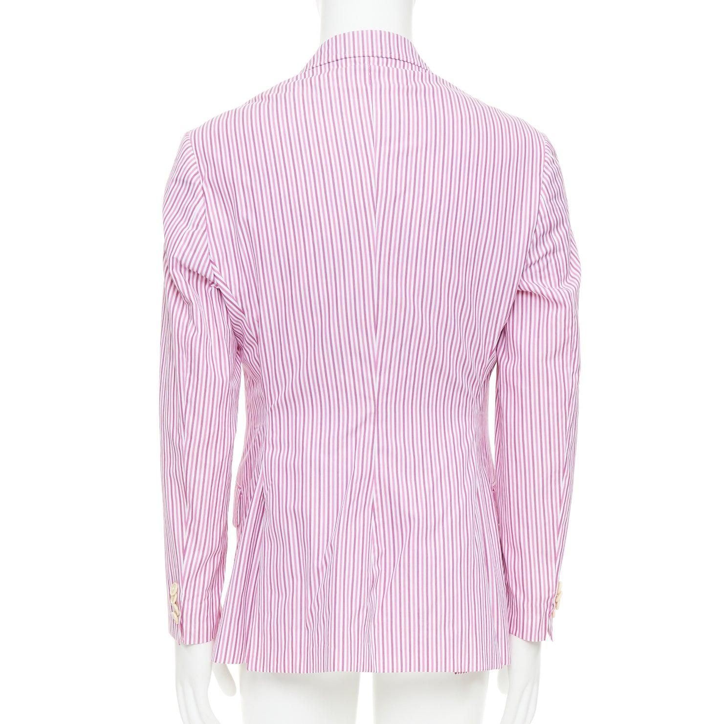 Etro rosa, bianco, cotone a righe, blazer monopetto con pinces IT52 XL in vendita 1