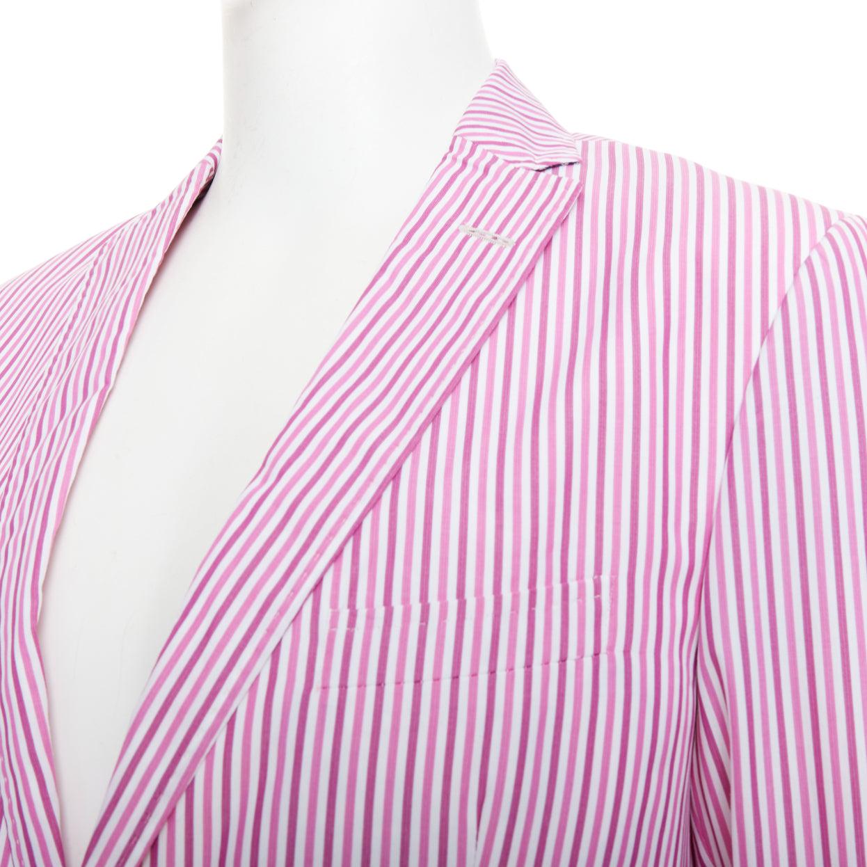 Etro rosa, bianco, cotone a righe, blazer monopetto con pinces IT52 XL in vendita 3