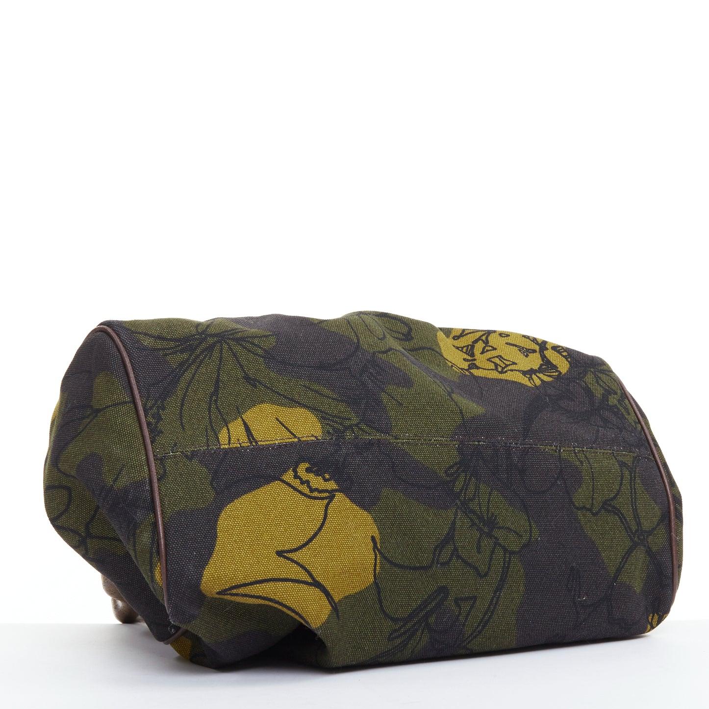 MIU MIU Vintage Runway pochette en toile fleurie verte avec cadre en bois en vente 1