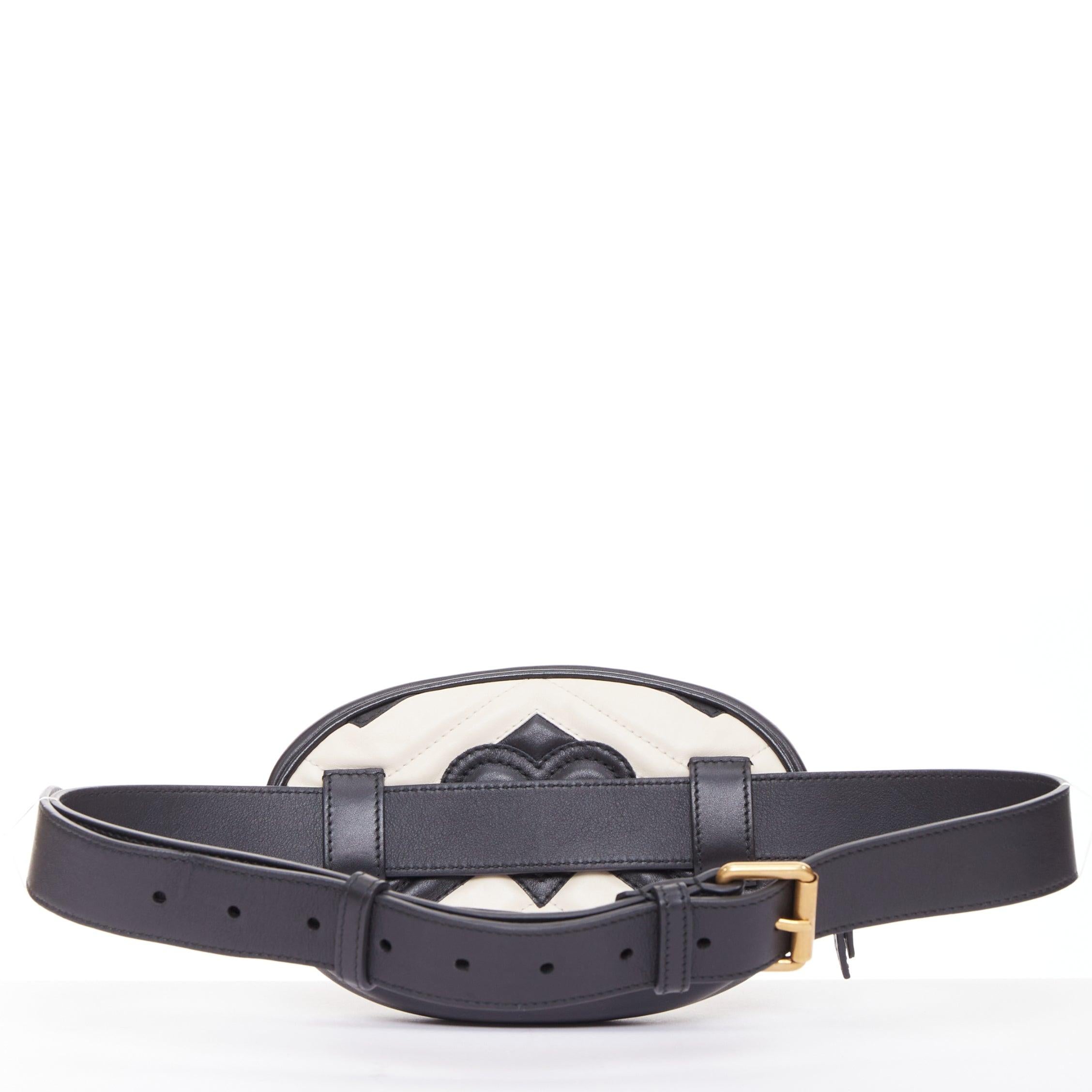 Gucci Marmont noir crème matelassé en agneau chevron  sac à bandoulière GG en or Bon état - En vente à Hong Kong, NT
