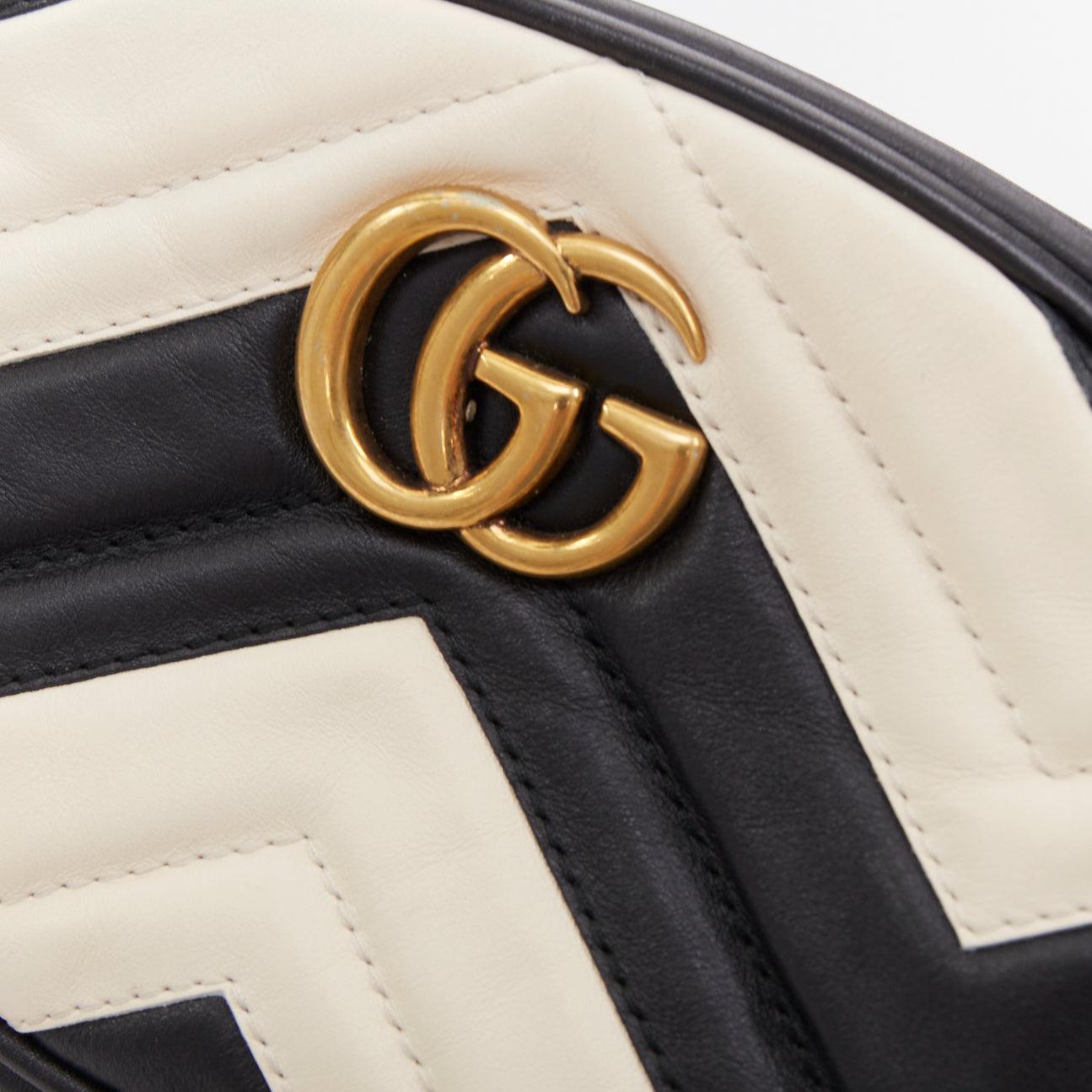 Gucci Marmont noir crème matelassé en agneau chevron  sac à bandoulière GG en or Pour femmes en vente