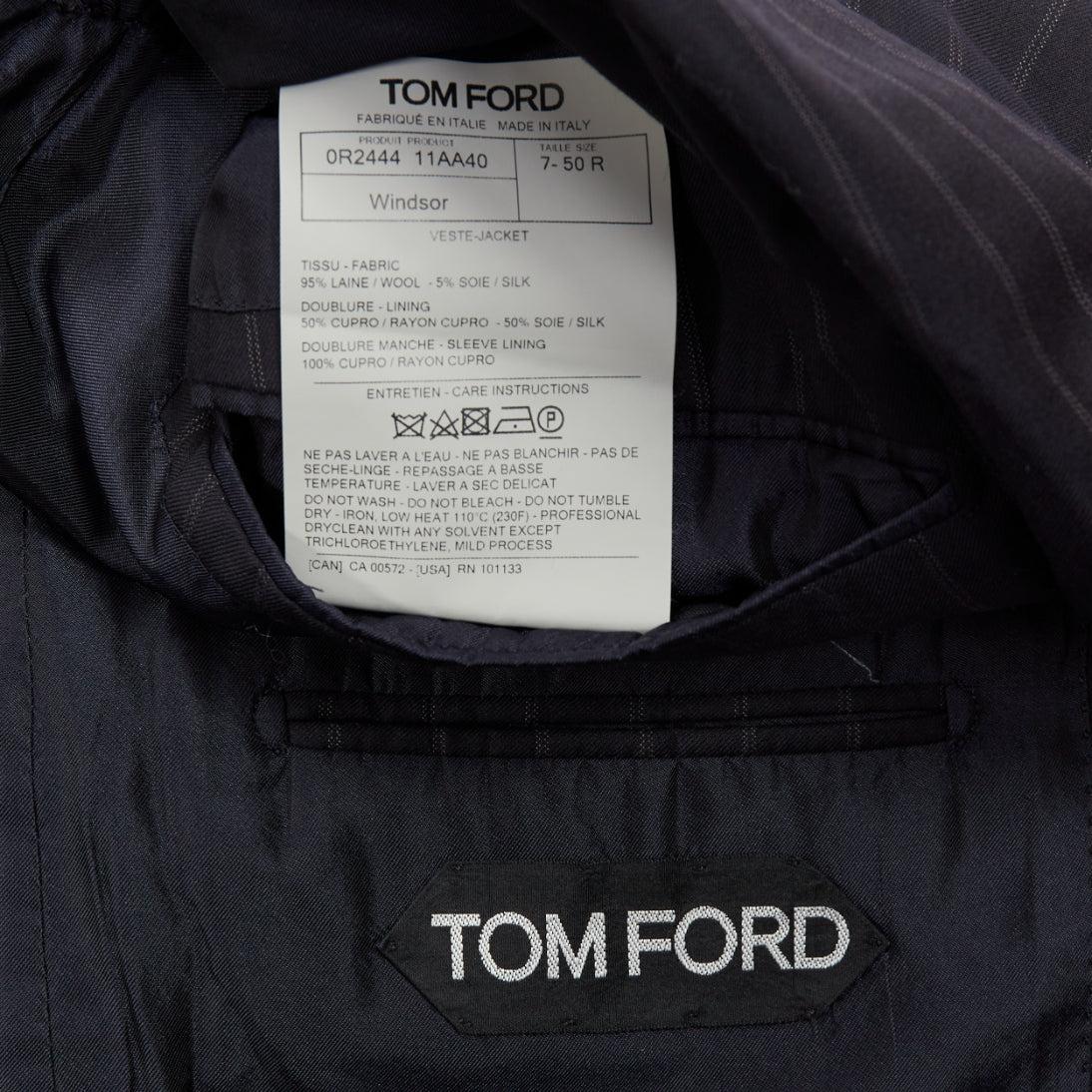 TOM FORD Windsor blazer noir à poches à rabat en laine et soie IT50 L en vente 3