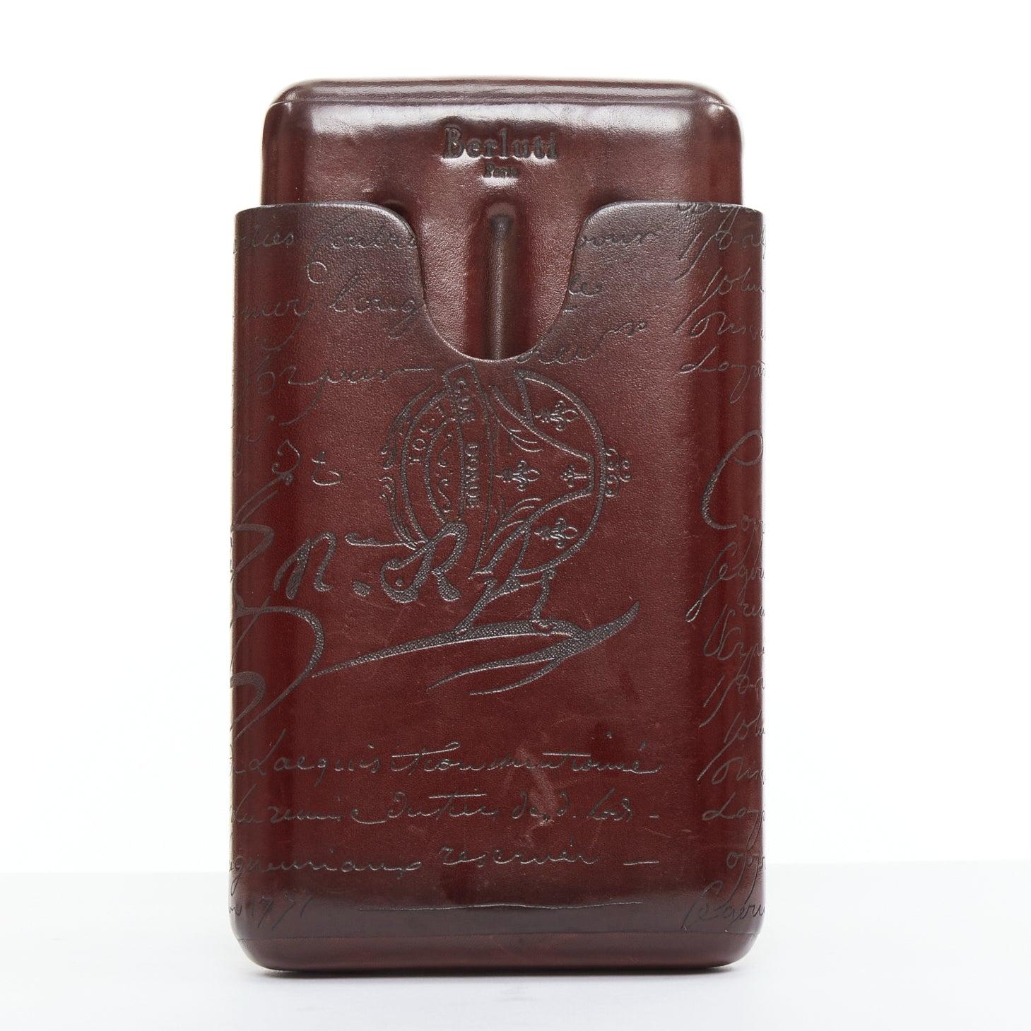 BERLUTI Etui 4 Scritto rot braun Kalligraphie Leder Zigarrenetui im Zustand „Gut“ im Angebot in Hong Kong, NT
