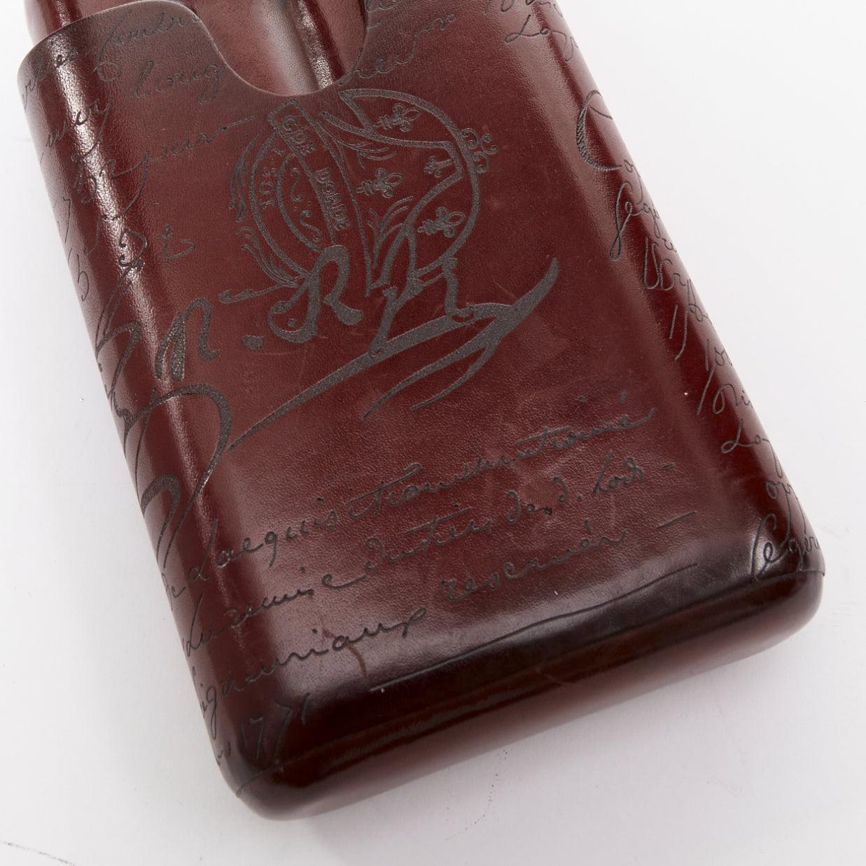 BERLUTI Etui 4 Scritto rot braun Kalligraphie Leder Zigarrenetui im Angebot 2