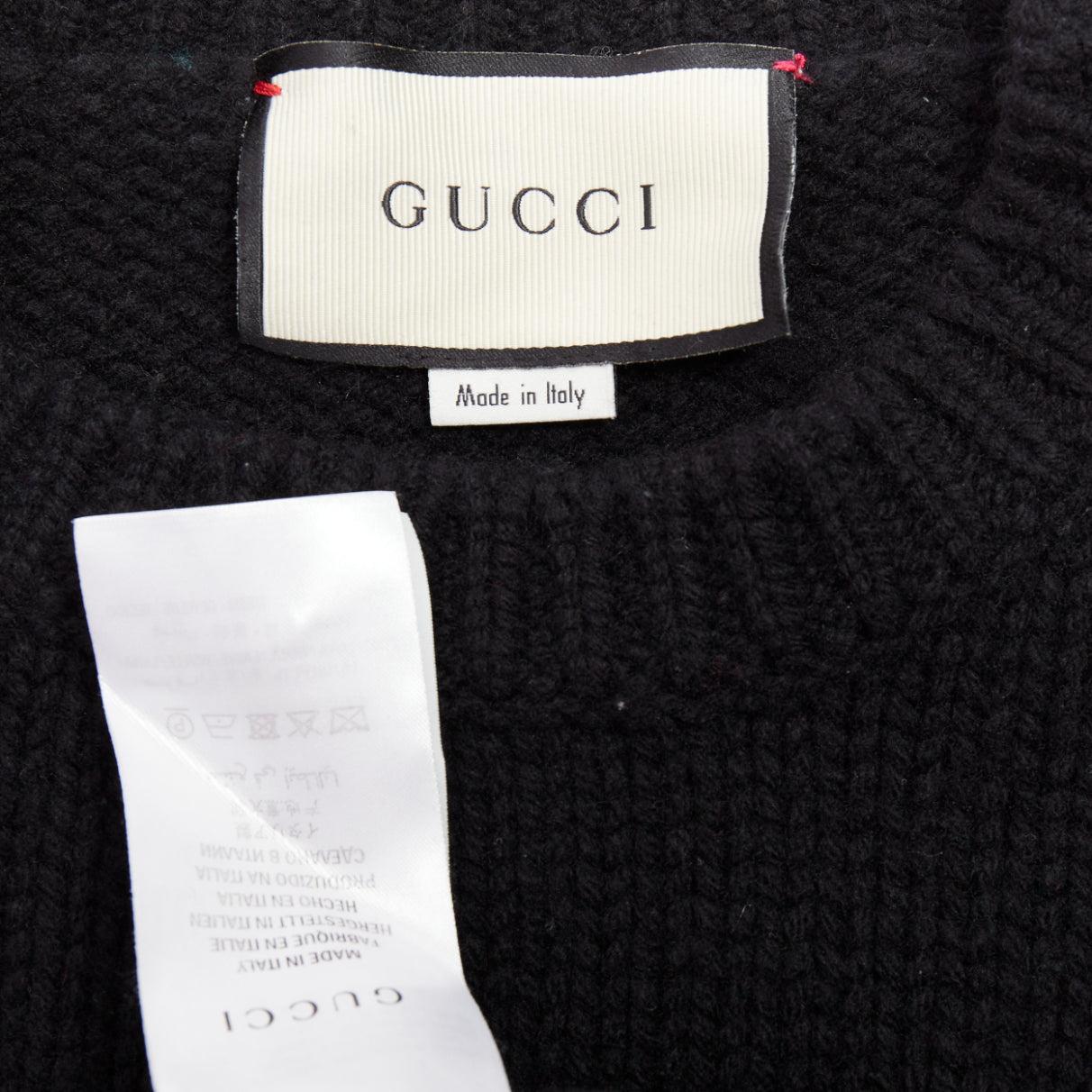 GUCCI 2021 pull-over à col ras du cou en laine noire rouge verte tressée XS en vente 3
