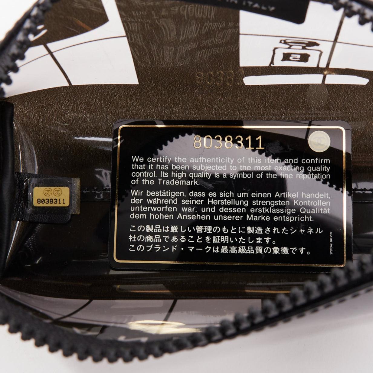 CHANEL 2003 Coco Window pochette cosmétique noire en PVC transparent avec fermeture éclair argentée en vente 2