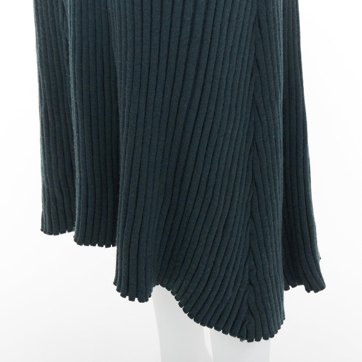 OLD CELINE Phoebe Philo 2014 dunkelgrünes Kleid aus Wolle mit geripptem Halsausschnitt S im Angebot 2