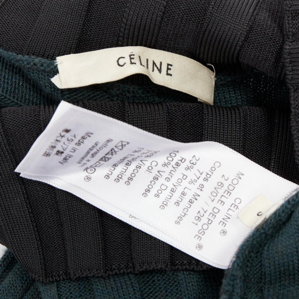 OLD CELINE Phoebe Philo 2014 dunkelgrünes Kleid aus Wolle mit geripptem Halsausschnitt S im Angebot 3