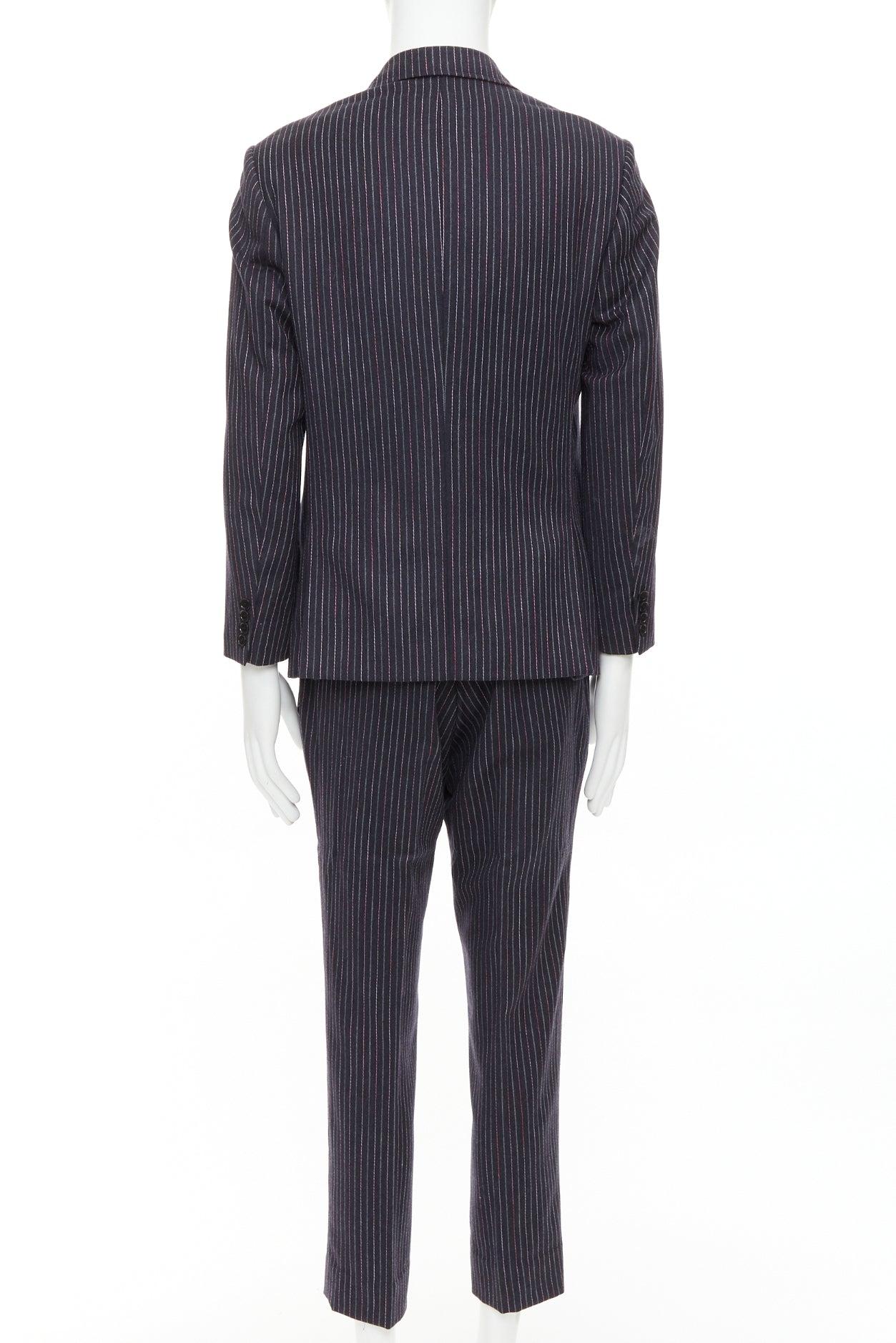 ETRO grau rosa Nadelstreifen Wolle Kaschmir einreihig Blazer Hose Set IT52 XL Herren im Angebot