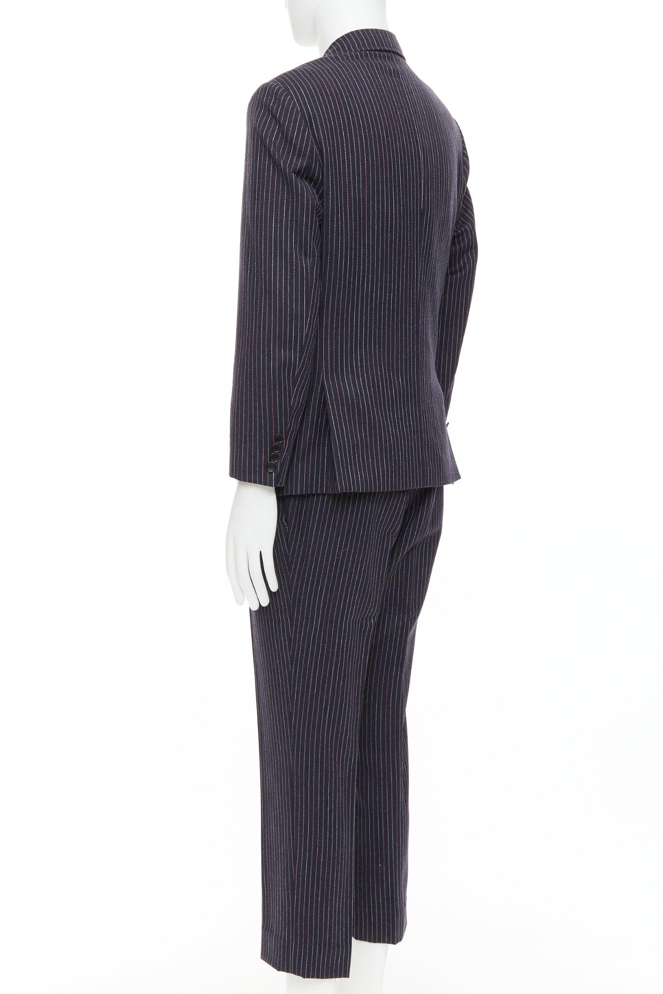 ETRO grau rosa Nadelstreifen Wolle Kaschmir einreihig Blazer Hose Set IT52 XL im Angebot 1