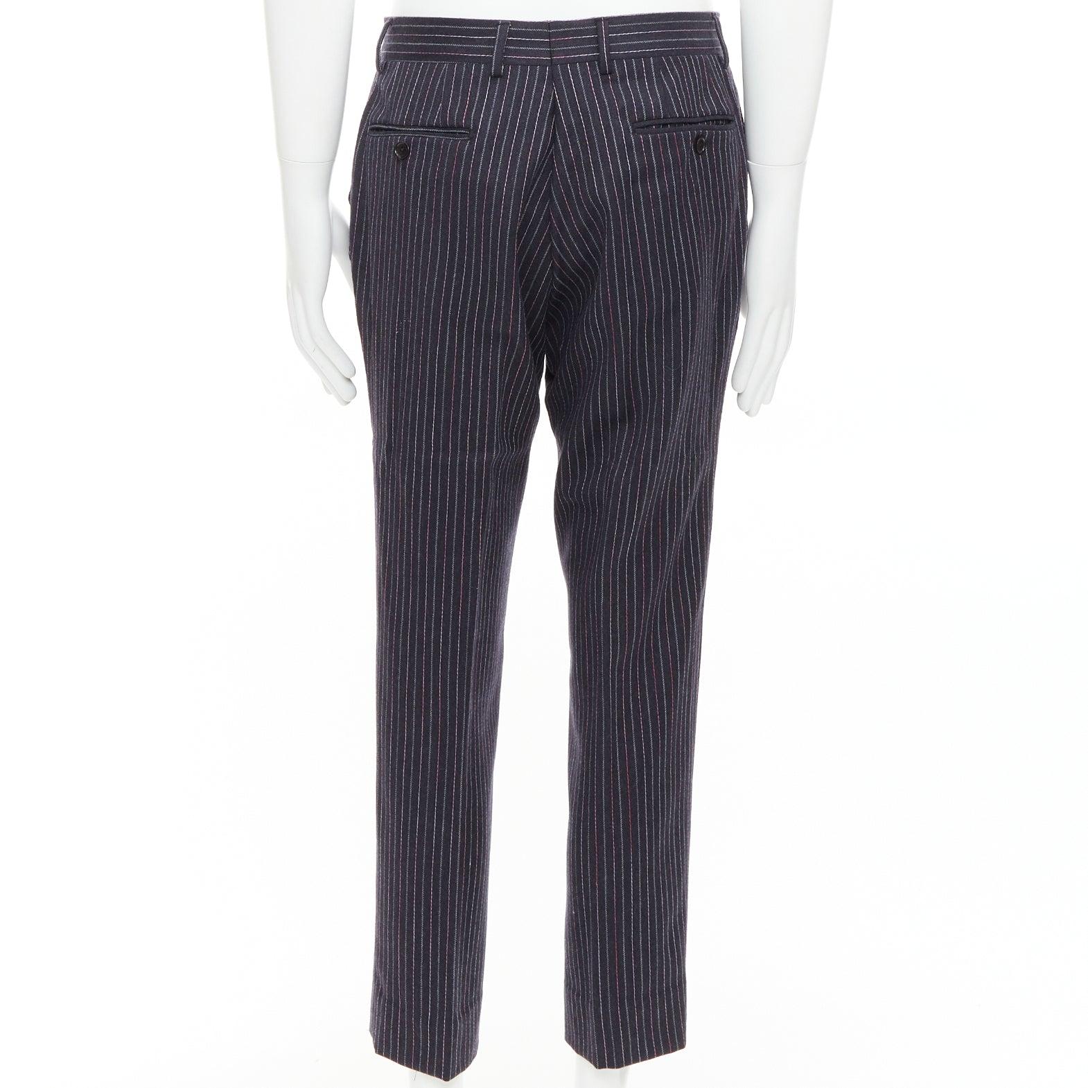 ETRO grau rosa Nadelstreifen Wolle Kaschmir einreihig Blazer Hose Set IT52 XL im Angebot 2