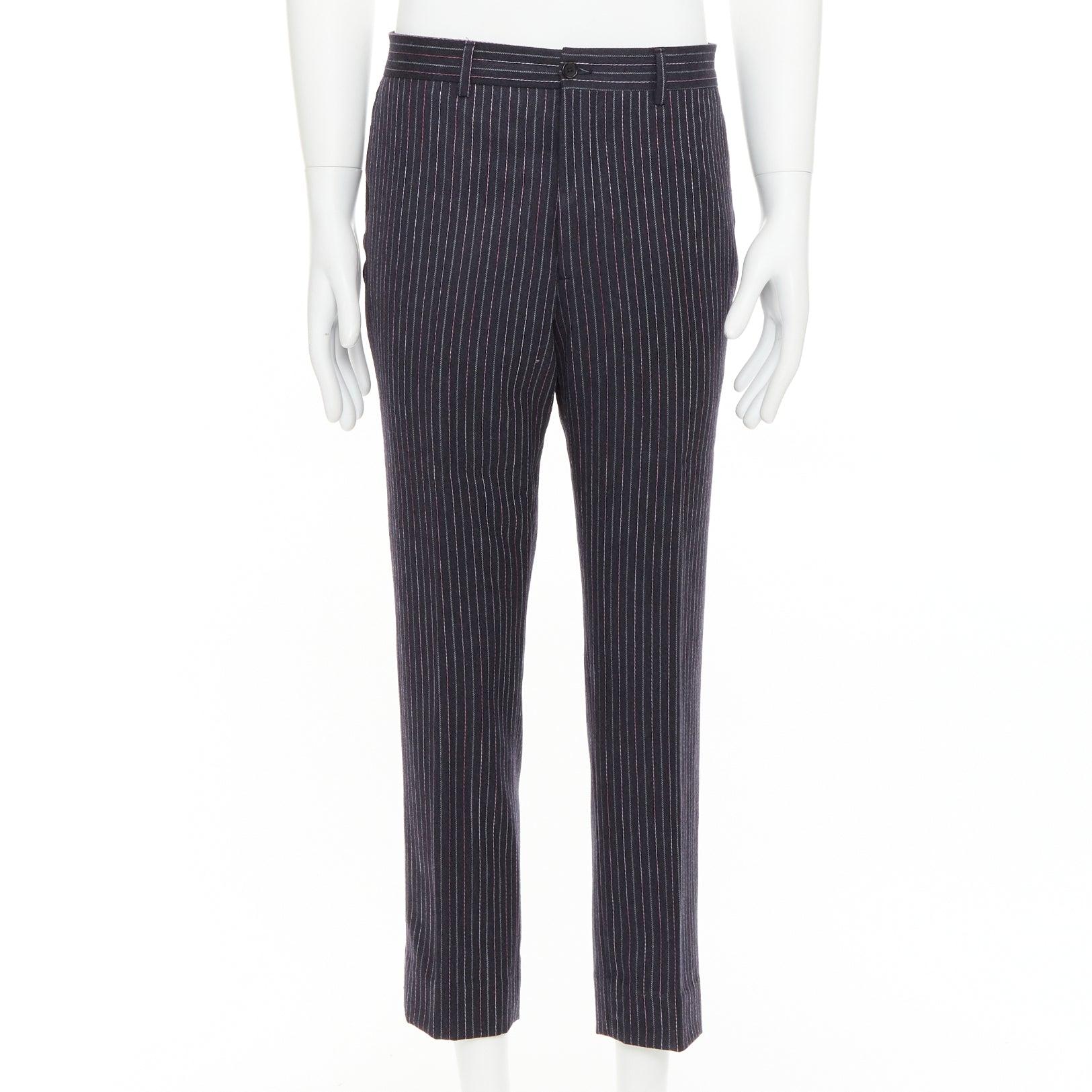 ETRO grau rosa Nadelstreifen Wolle Kaschmir einreihig Blazer Hose Set IT52 XL im Angebot 3