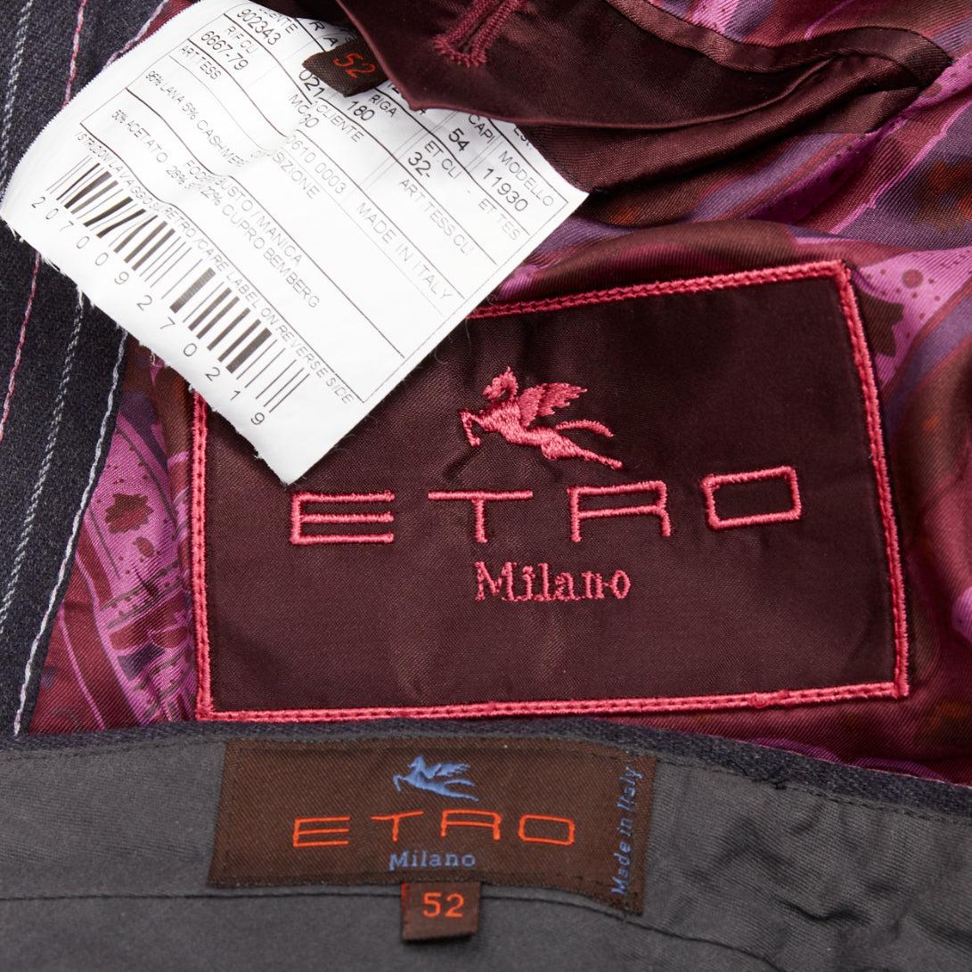 ETRO grau rosa Nadelstreifen Wolle Kaschmir einreihig Blazer Hose Set IT52 XL im Angebot 5
