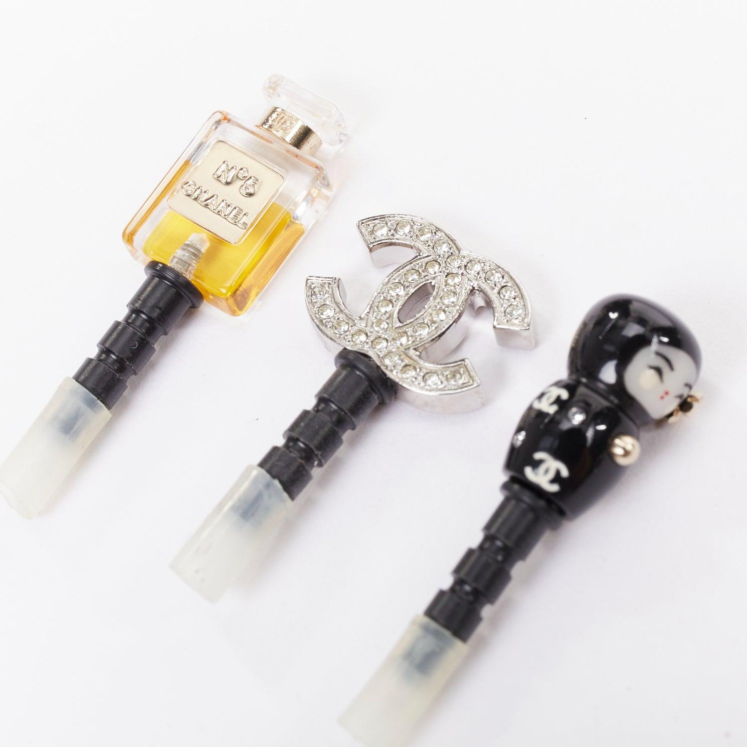 Beige Chanel No.5 Perfume Pave Crystal Babushka Doll phone charm plug Set of 3 in vendita