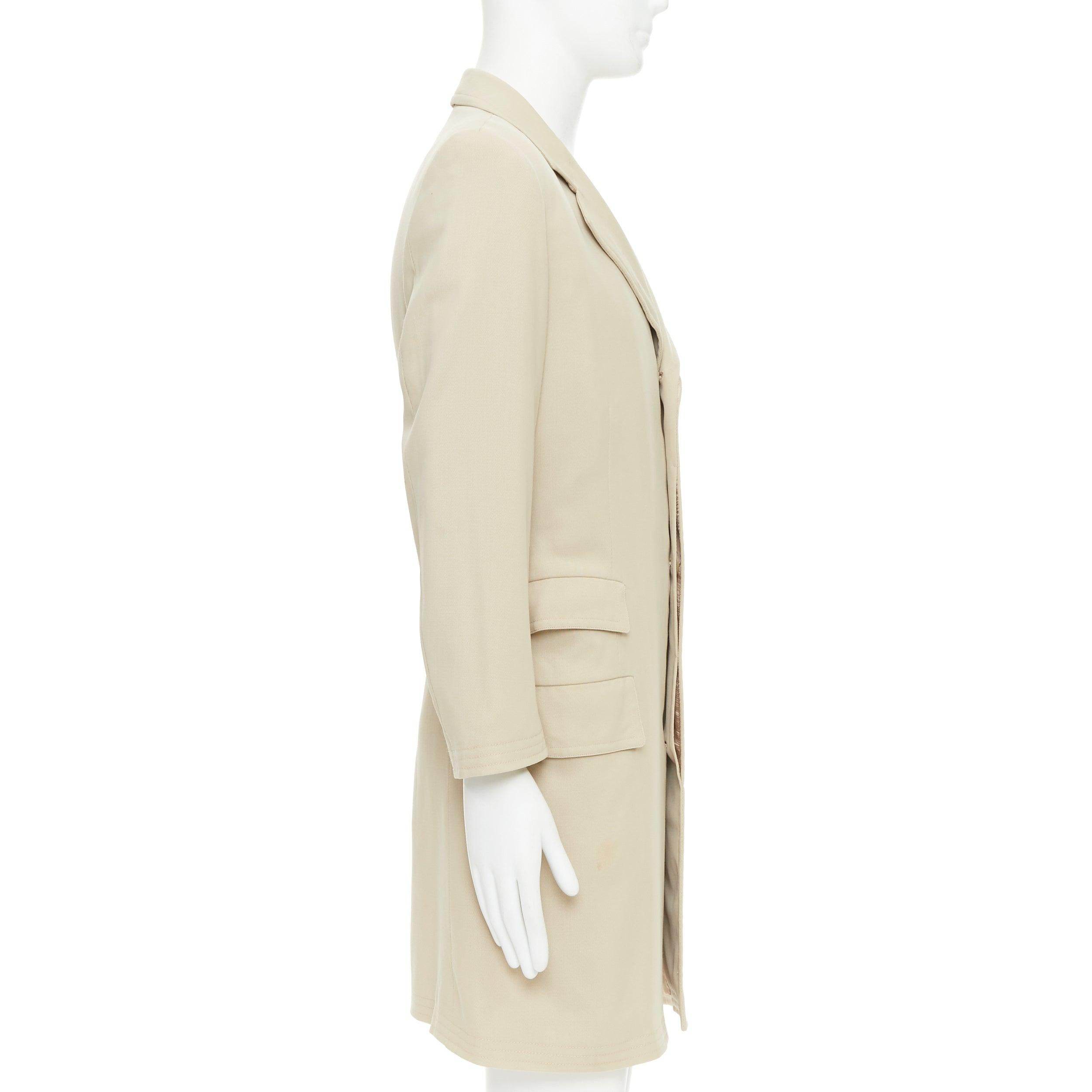 HERMES beige 100% wool twill horn buttons minimal long coat IT46 S In Fair Condition For Sale In Hong Kong, NT