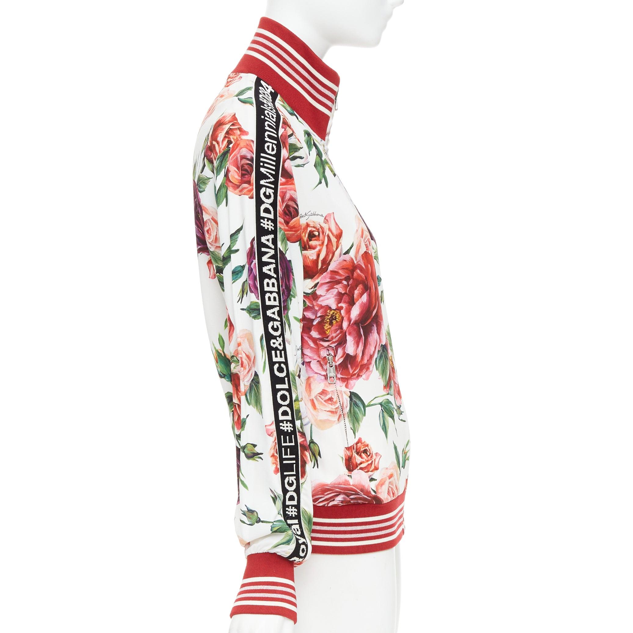 Donna DOLCE GABBANA bomber a righe in seta con stampa floreale rosa IT36 XXS in vendita