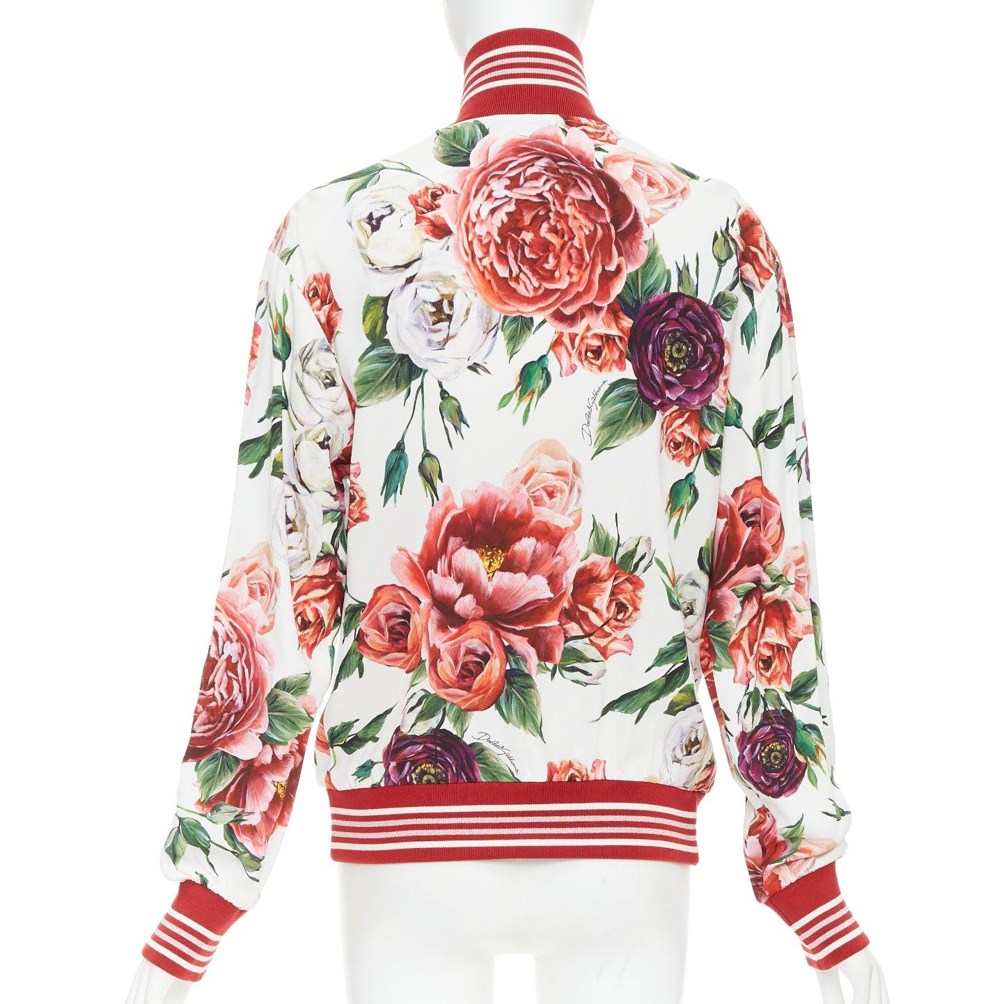 DOLCE GABBANA bomber a righe in seta con stampa floreale rosa IT36 XXS in vendita 1