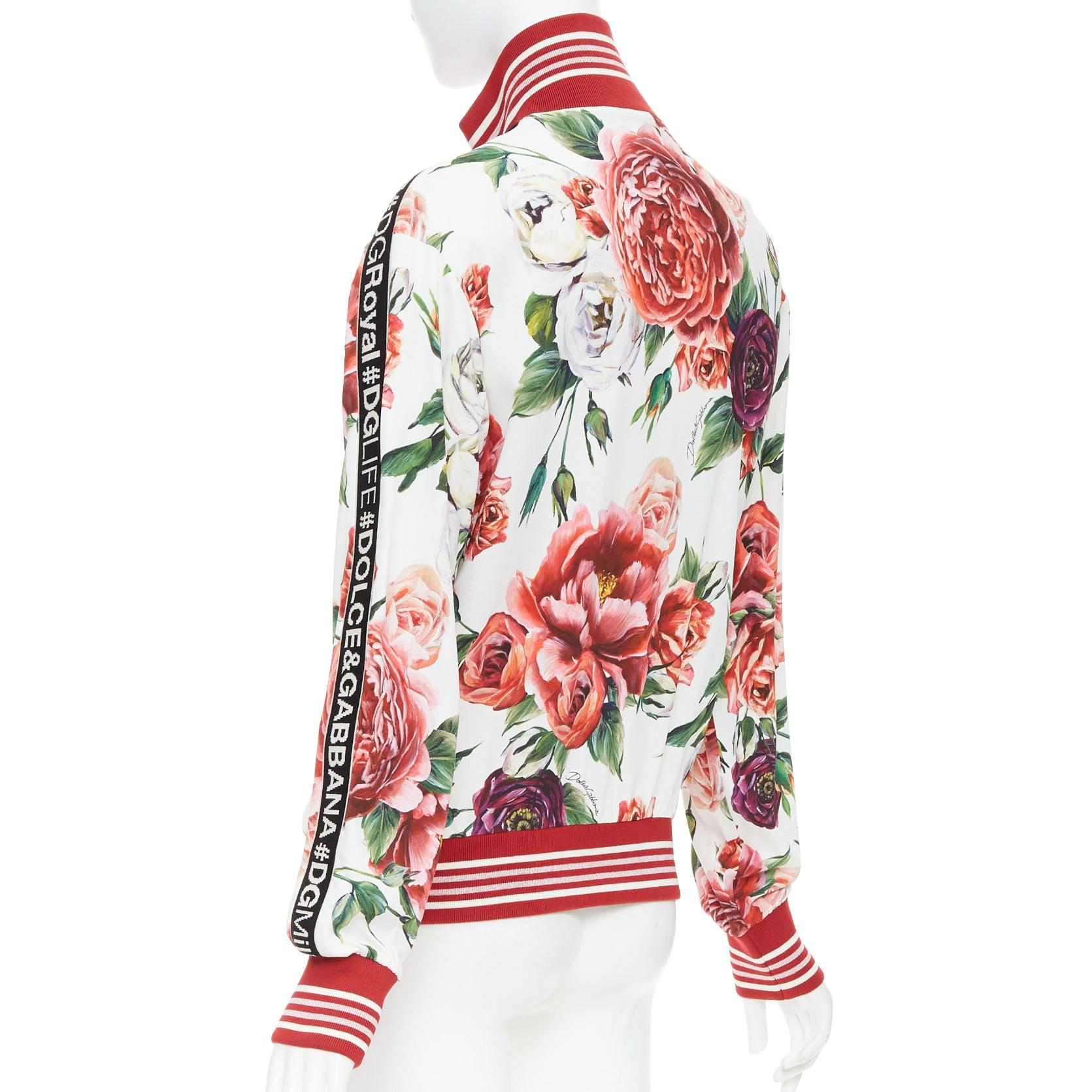DOLCE GABBANA bomber a righe in seta con stampa floreale rosa IT36 XXS in vendita 2