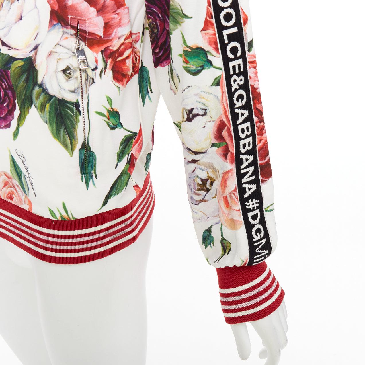 DOLCE GABBANA bomber a righe in seta con stampa floreale rosa IT36 XXS in vendita 3