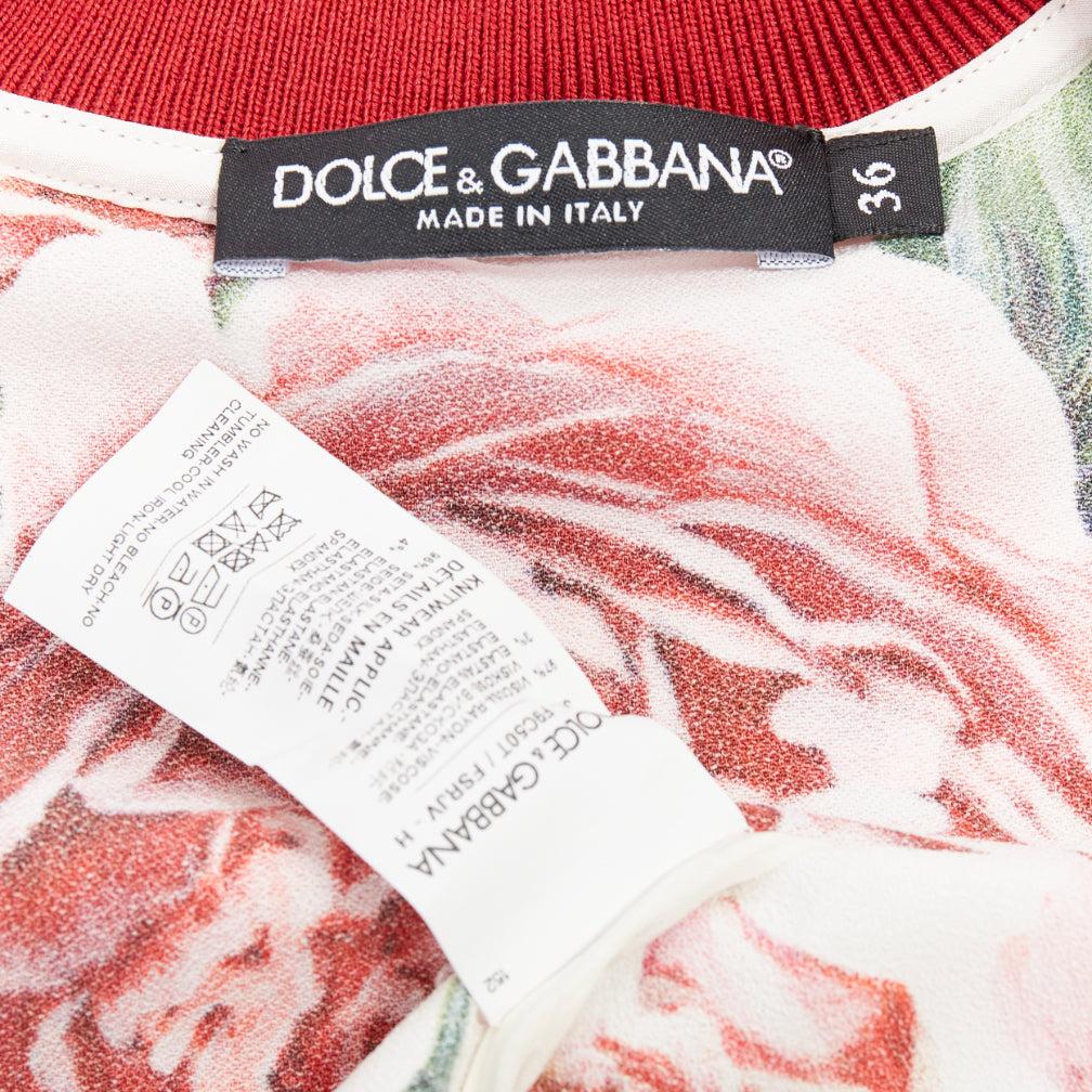 DOLCE GABBANA bomber a righe in seta con stampa floreale rosa IT36 XXS in vendita 4