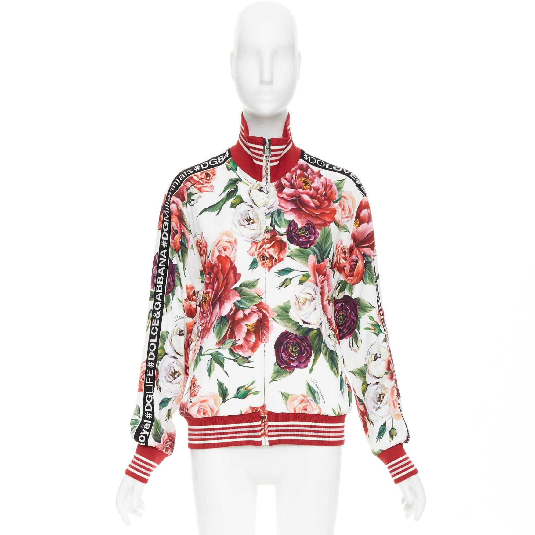 DOLCE GABBANA bomber a righe in seta con stampa floreale rosa IT36 XXS in vendita 5