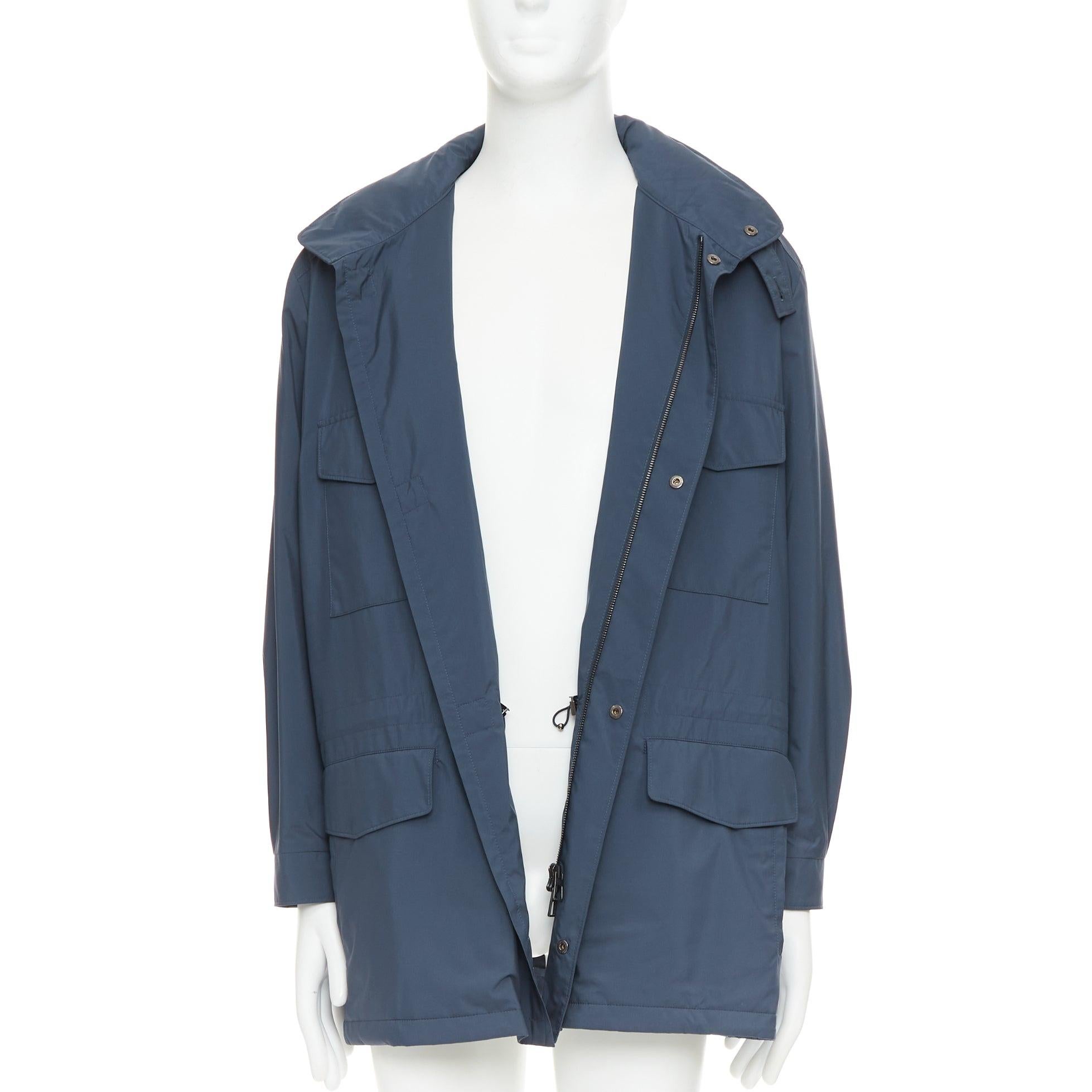 Violet LORO PIANA Manteau Traveller navy windtech light 100% cashmere doublé IT58 4XL en vente