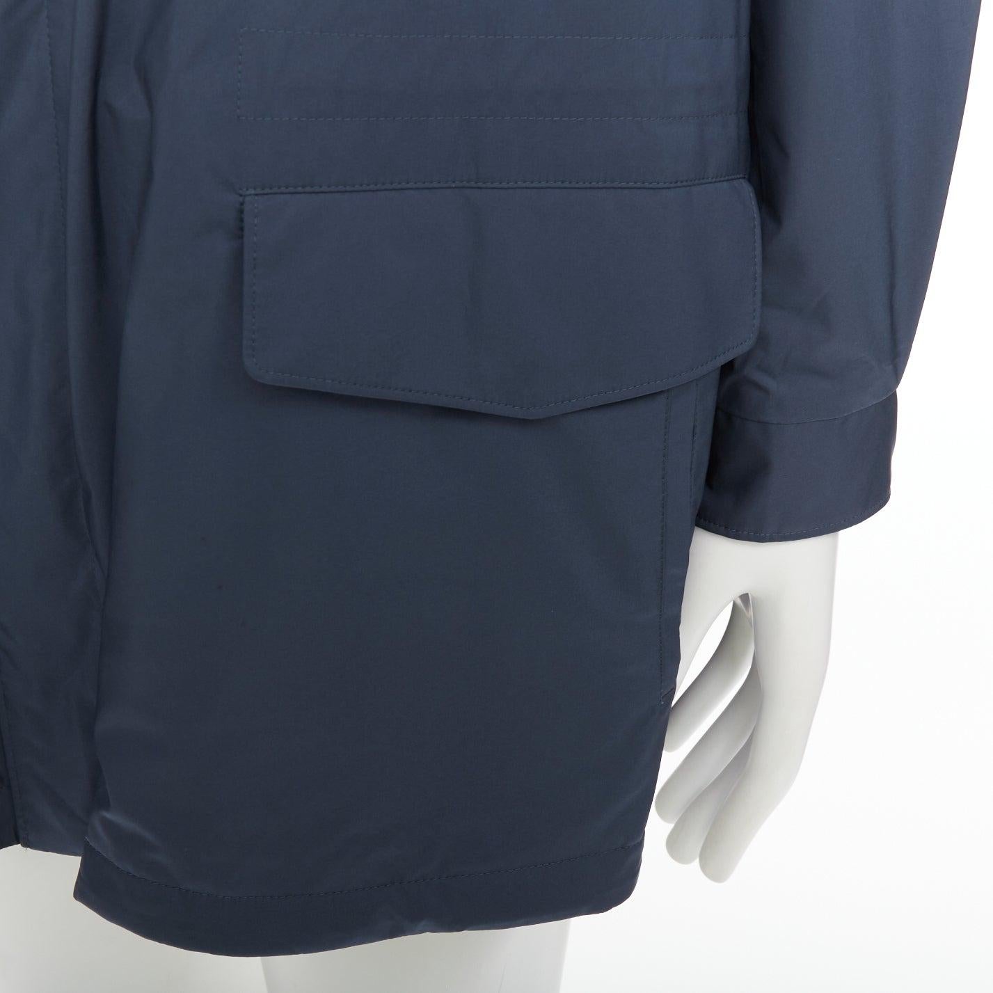 LORO PIANA Manteau Traveller navy windtech light 100% cashmere doublé IT58 4XL en vente 3