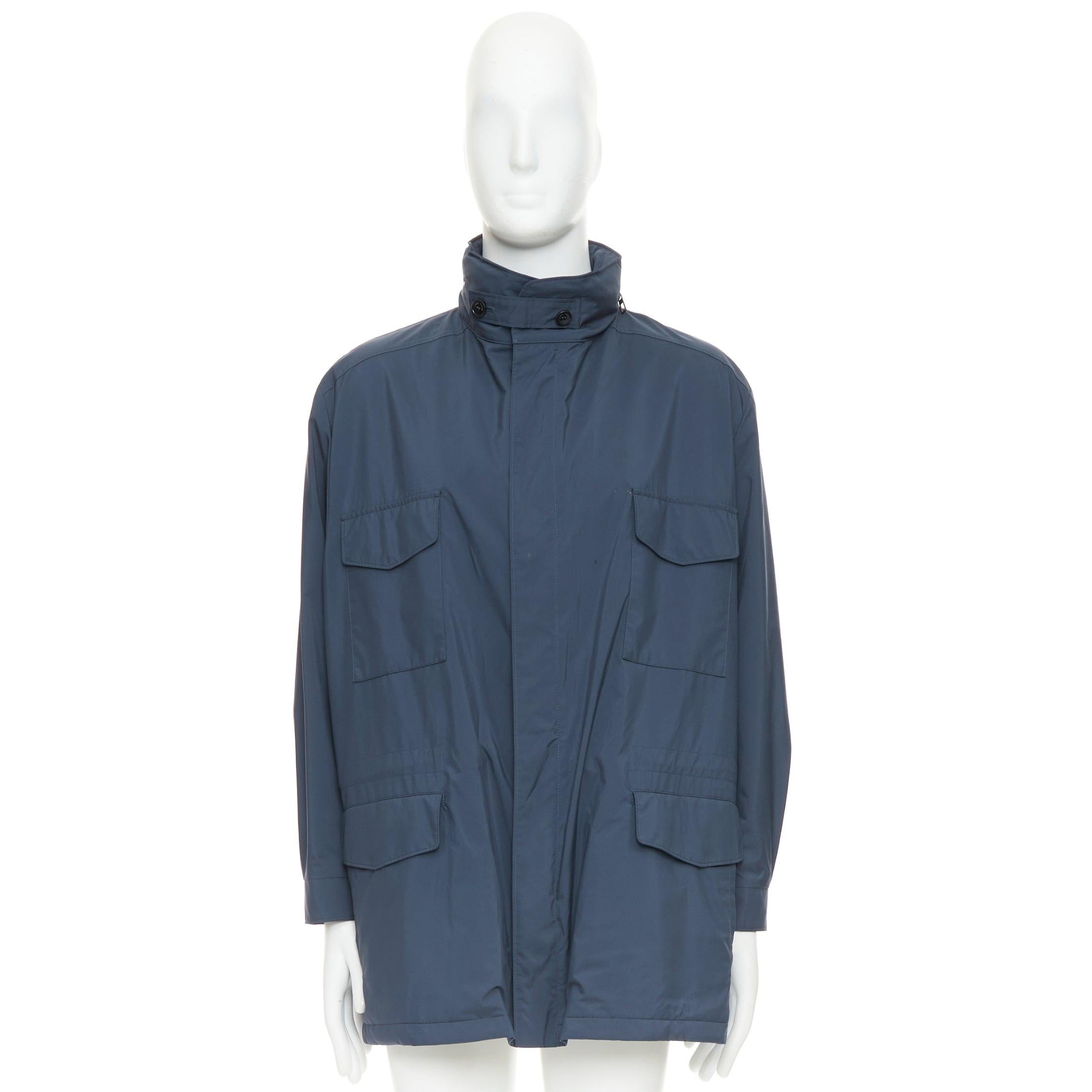 LORO PIANA Manteau Traveller navy windtech light 100% cashmere doublé IT58 4XL en vente 5