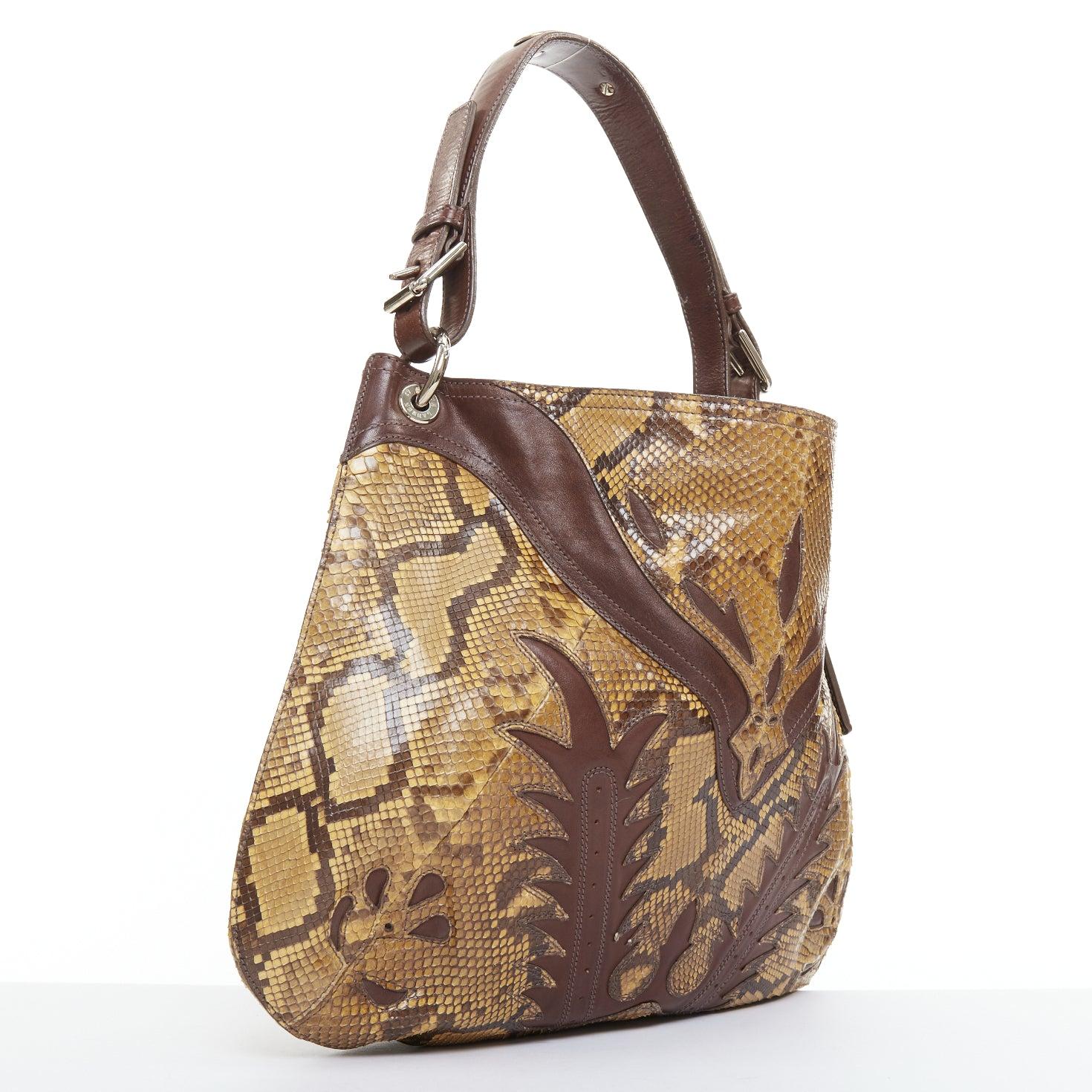 Marron RALPH LAUREN Label Proprietor sac hobo en cuir écaillé Western Flame stitch en vente