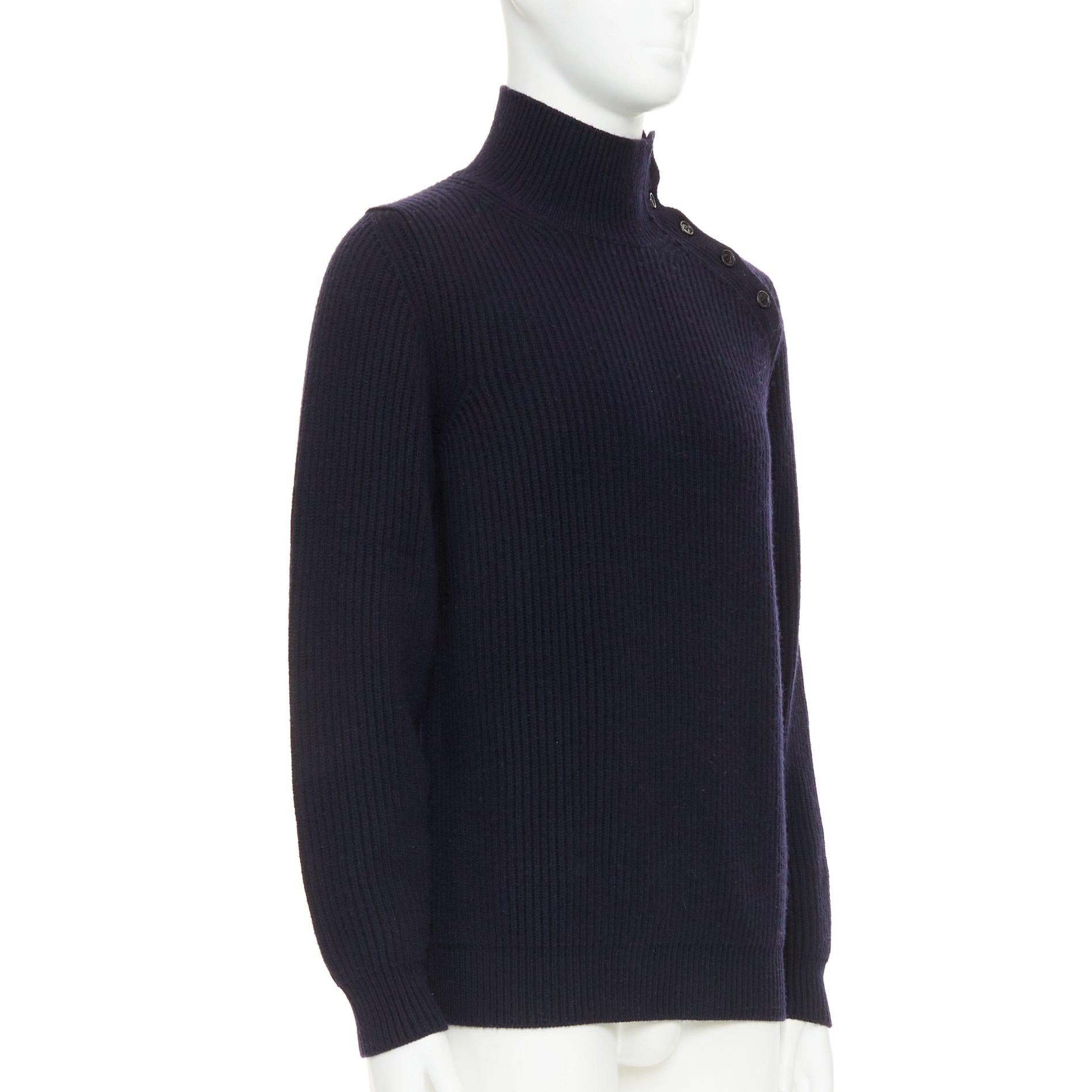 BRIONI 100% Kaschmir navy Lederbesatz Seitenknopf Pullover IT48 M (Schwarz) im Angebot