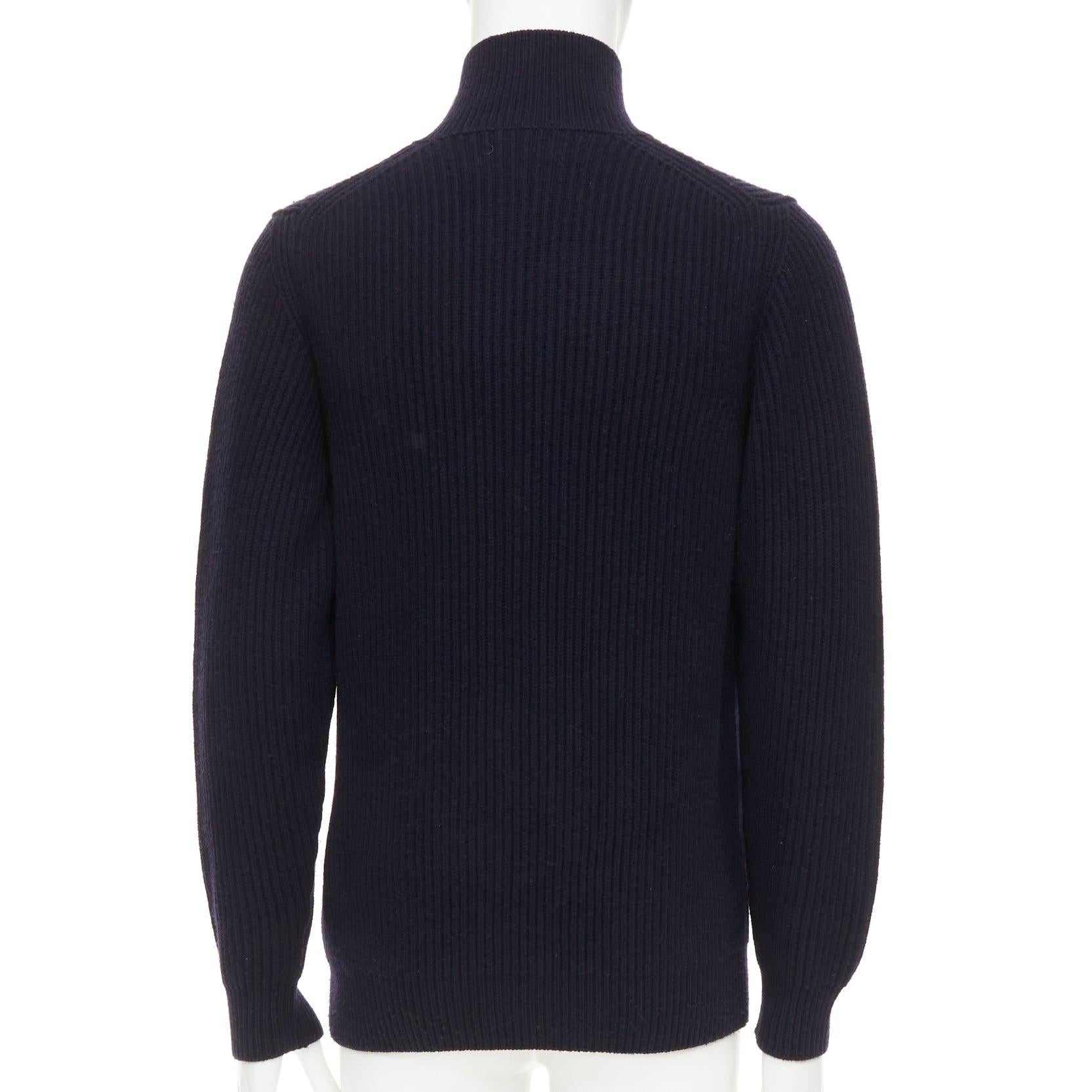 BRIONI 100% Kaschmir navy Lederbesatz Seitenknopf Pullover IT48 M Herren im Angebot