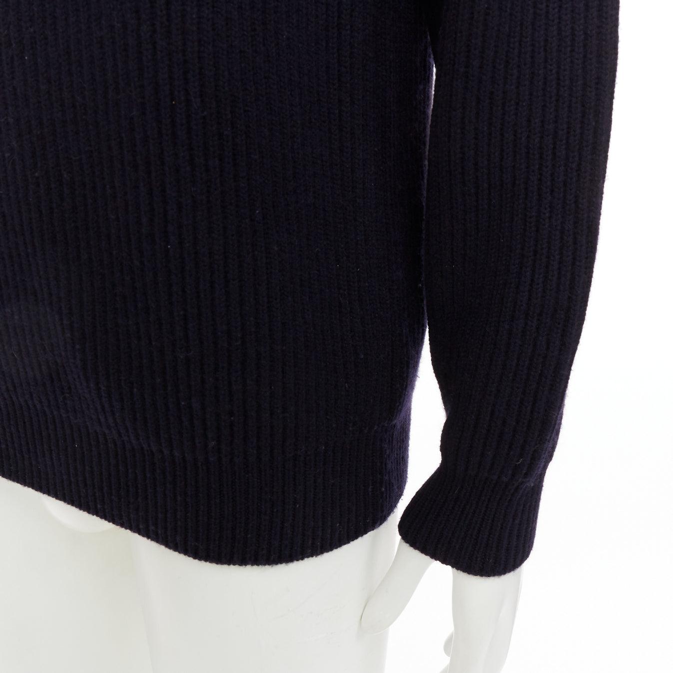 BRIONI 100% Kaschmir navy Lederbesatz Seitenknopf Pullover IT48 M im Angebot 2