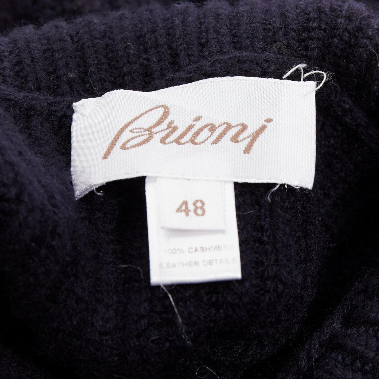 BRIONI 100% Kaschmir navy Lederbesatz Seitenknopf Pullover IT48 M im Angebot 3