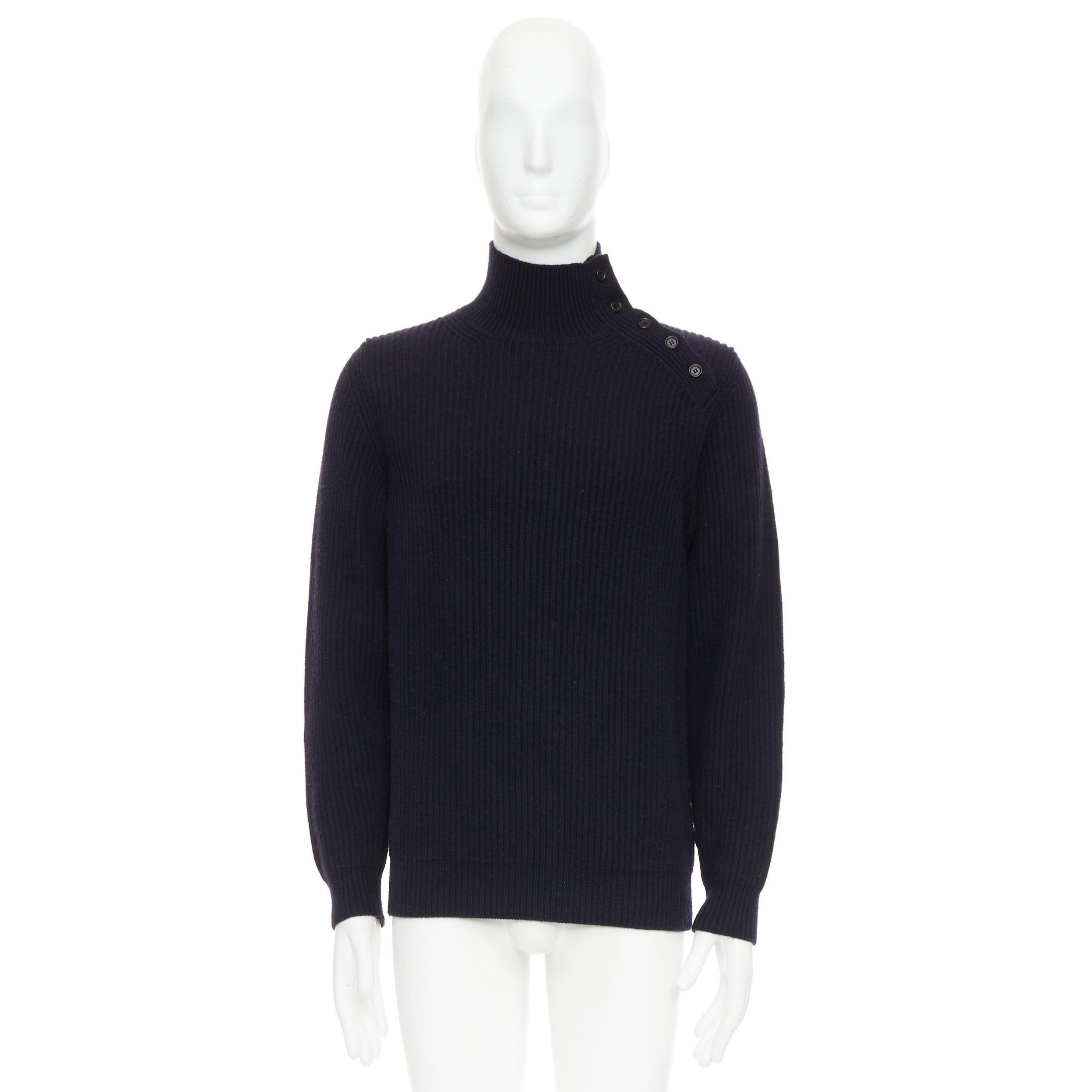 BRIONI 100% Kaschmir navy Lederbesatz Seitenknopf Pullover IT48 M im Angebot 4