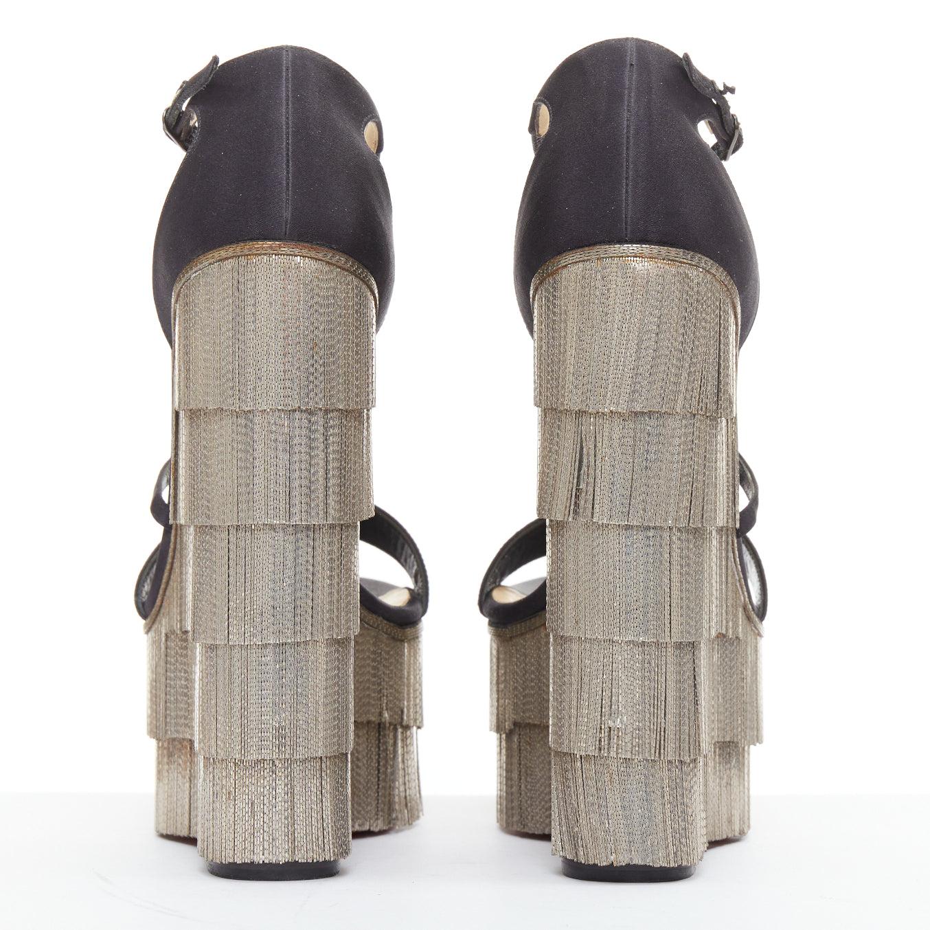 CHRISTIAN LOUBOUTIN Foxtrottissima 160 chaînes franges satin compensées EU38 Pour femmes en vente