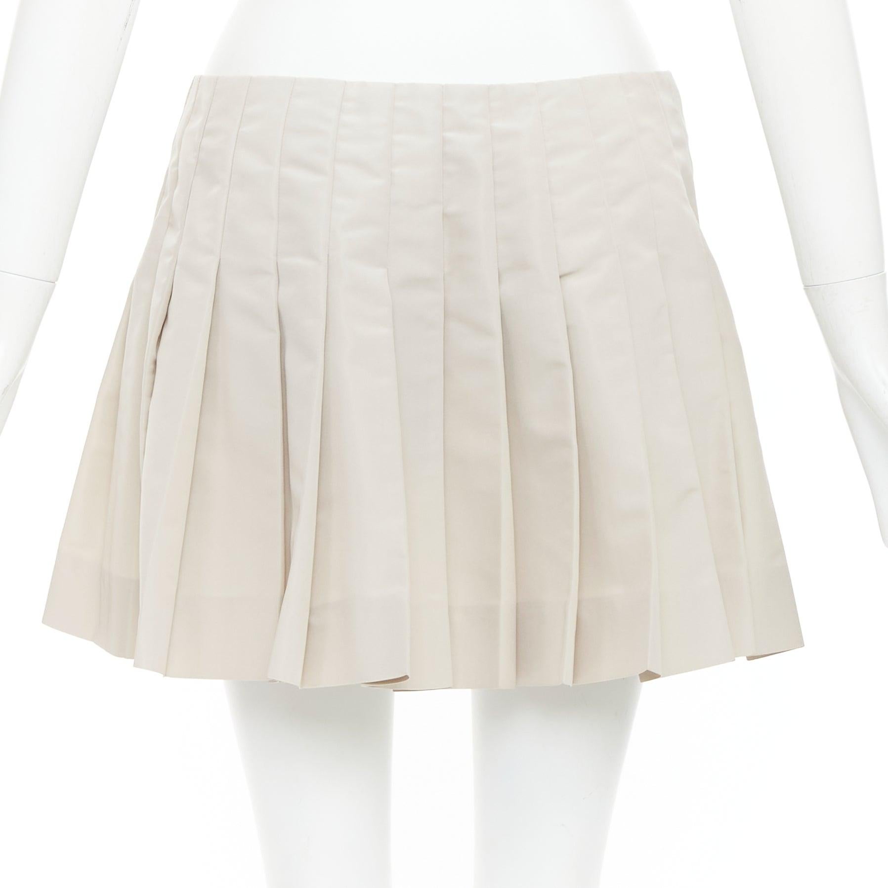 PRADA 2010 Vintage légère soie mélangée plissée cuir mini jupe IT42 M Pour femmes en vente