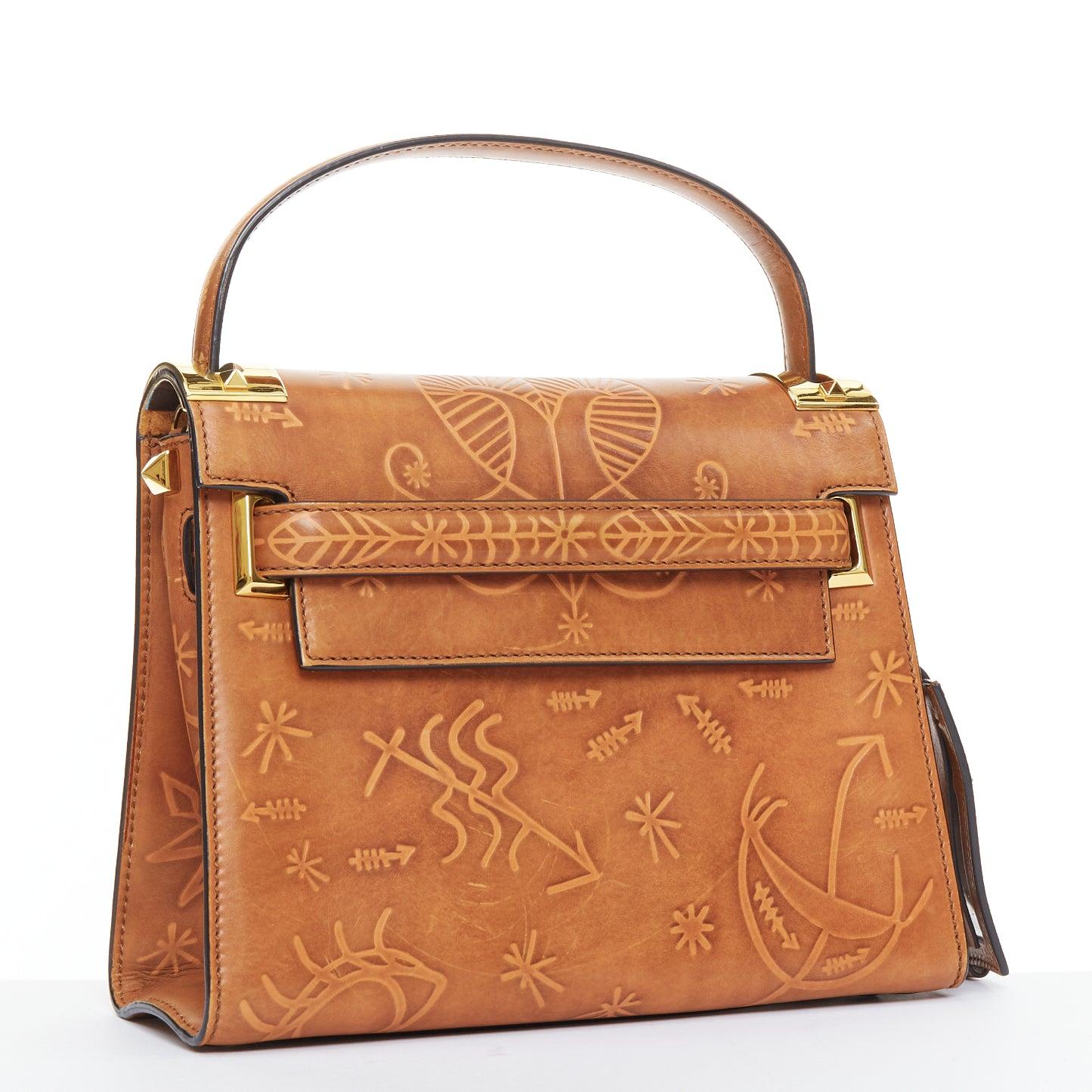 VALENTINO 2017 Santeria Mi Rockstud bolso satchel con asa superior en relieve marrón Marrón en venta