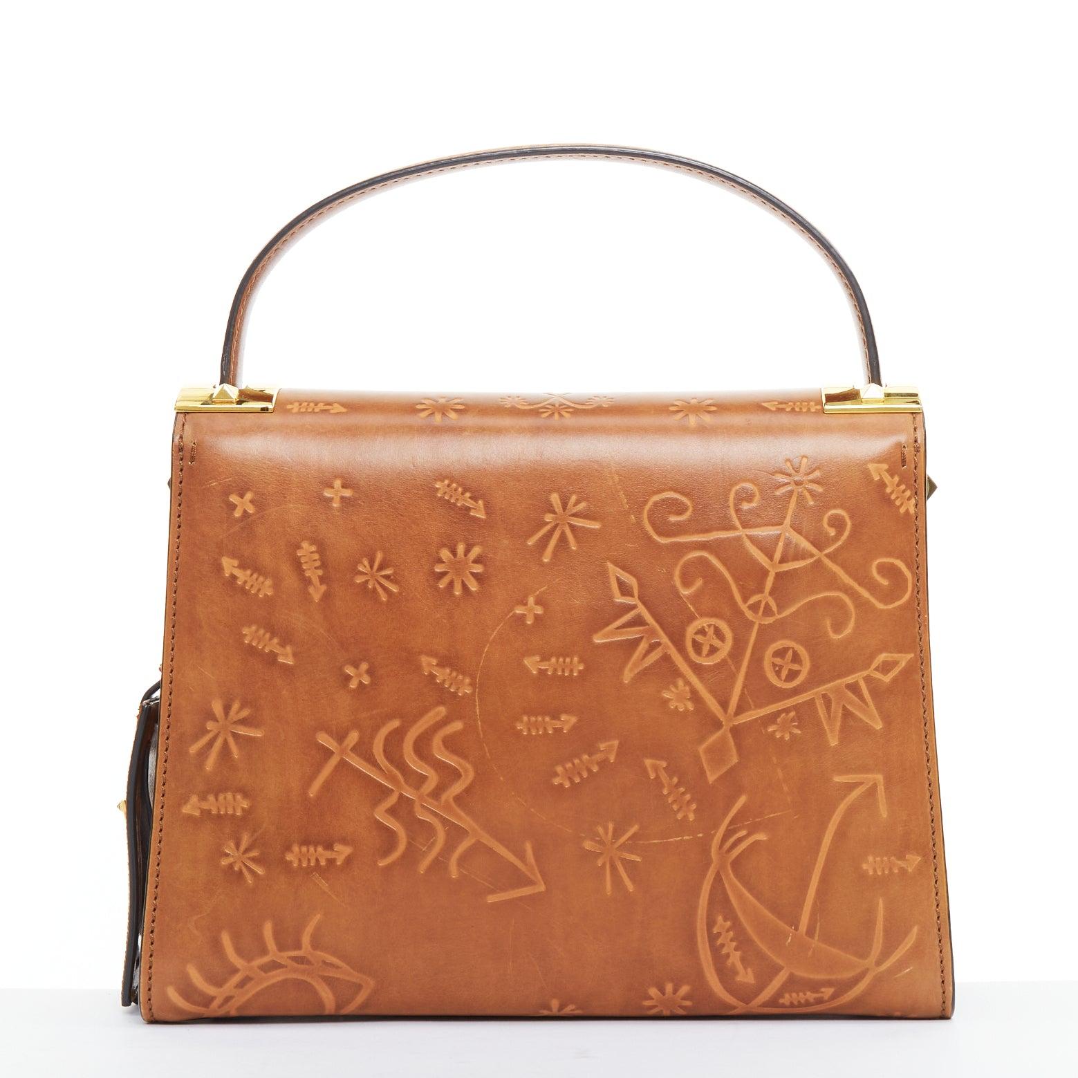 VALENTINO 2017 Santeria Mi Rockstud bolso satchel con asa superior en relieve marrón en venta 1