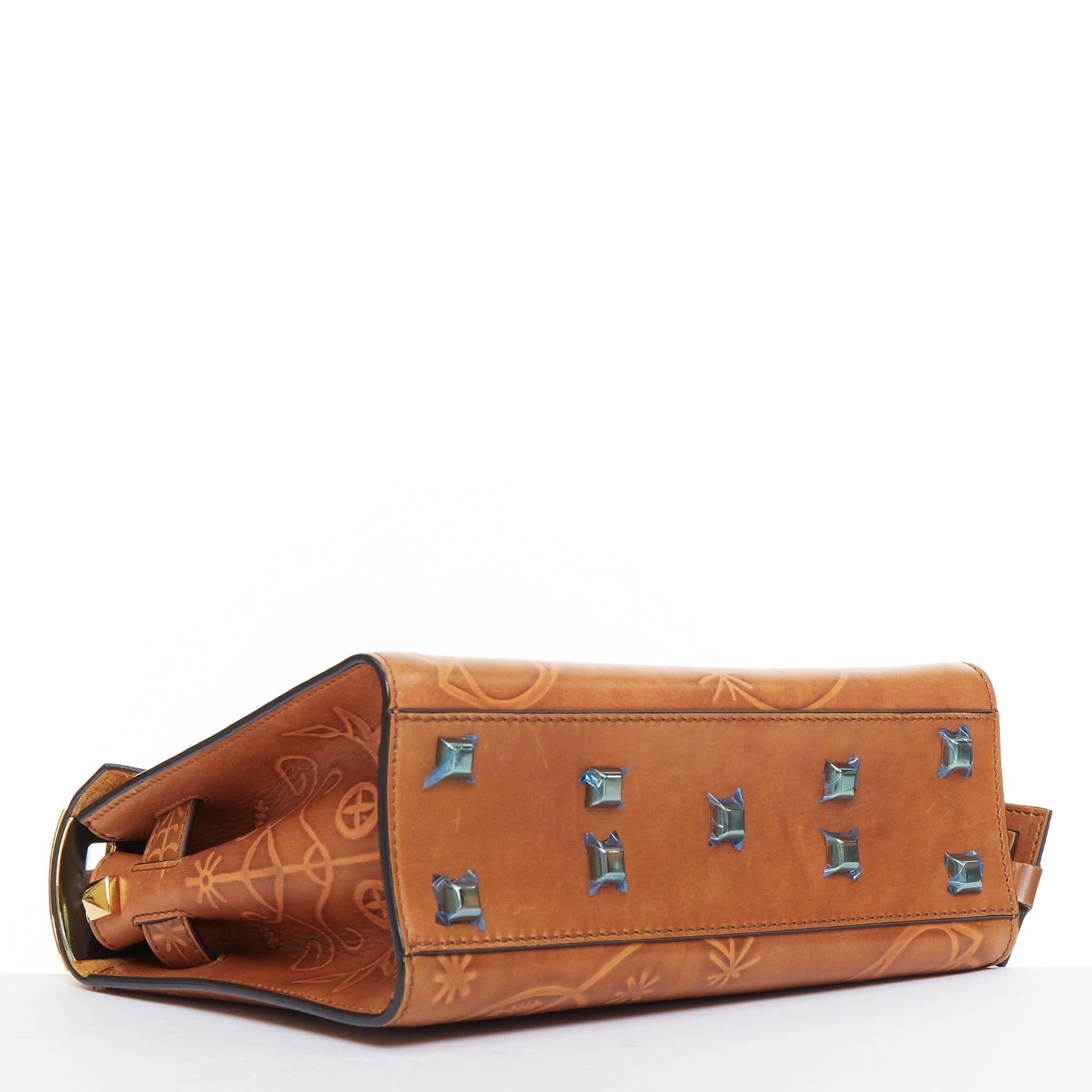 VALENTINO 2017 Santeria Mi Rockstud bolso satchel con asa superior en relieve marrón en venta 2