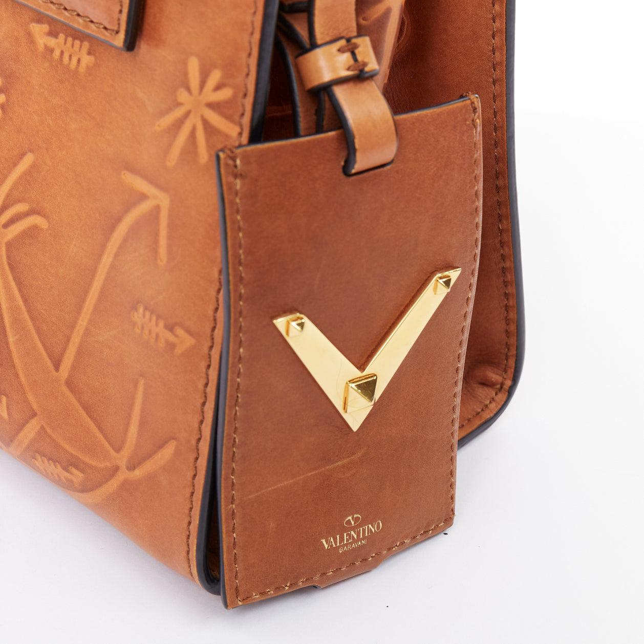 VALENTINO 2017 Santeria Mi Rockstud bolso satchel con asa superior en relieve marrón en venta 4