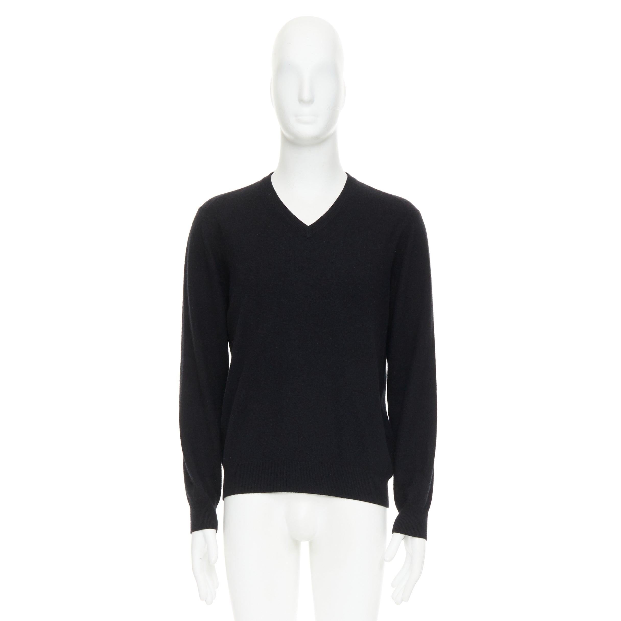 HERMES 100% Kaschmir schwarz V-Ausschnitt minimal klassischer Pullover XL im Angebot 4