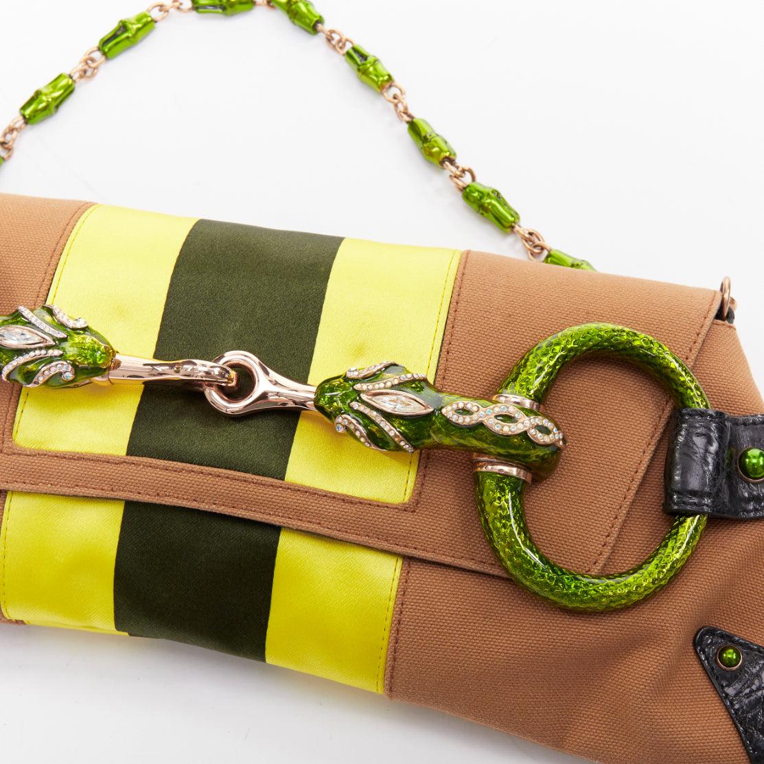 raro Tom Ford for Gucci 2004 Dragon Horsebit fibbia di cristallo borsa frizione in tela marrone in vendita 1