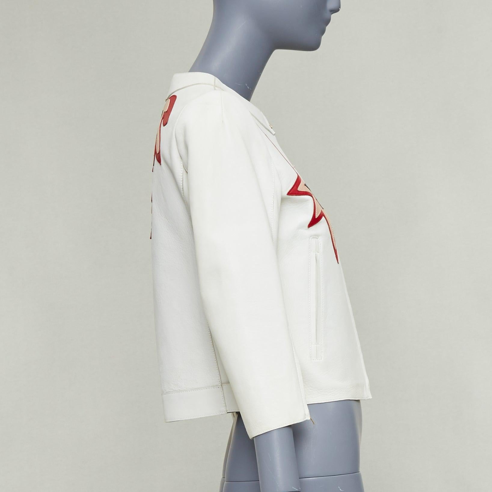 MIU MIU 2011 weißes Lammfell Leder roter Stern Patchwork crop moto Jacke IT40 S Damen im Angebot