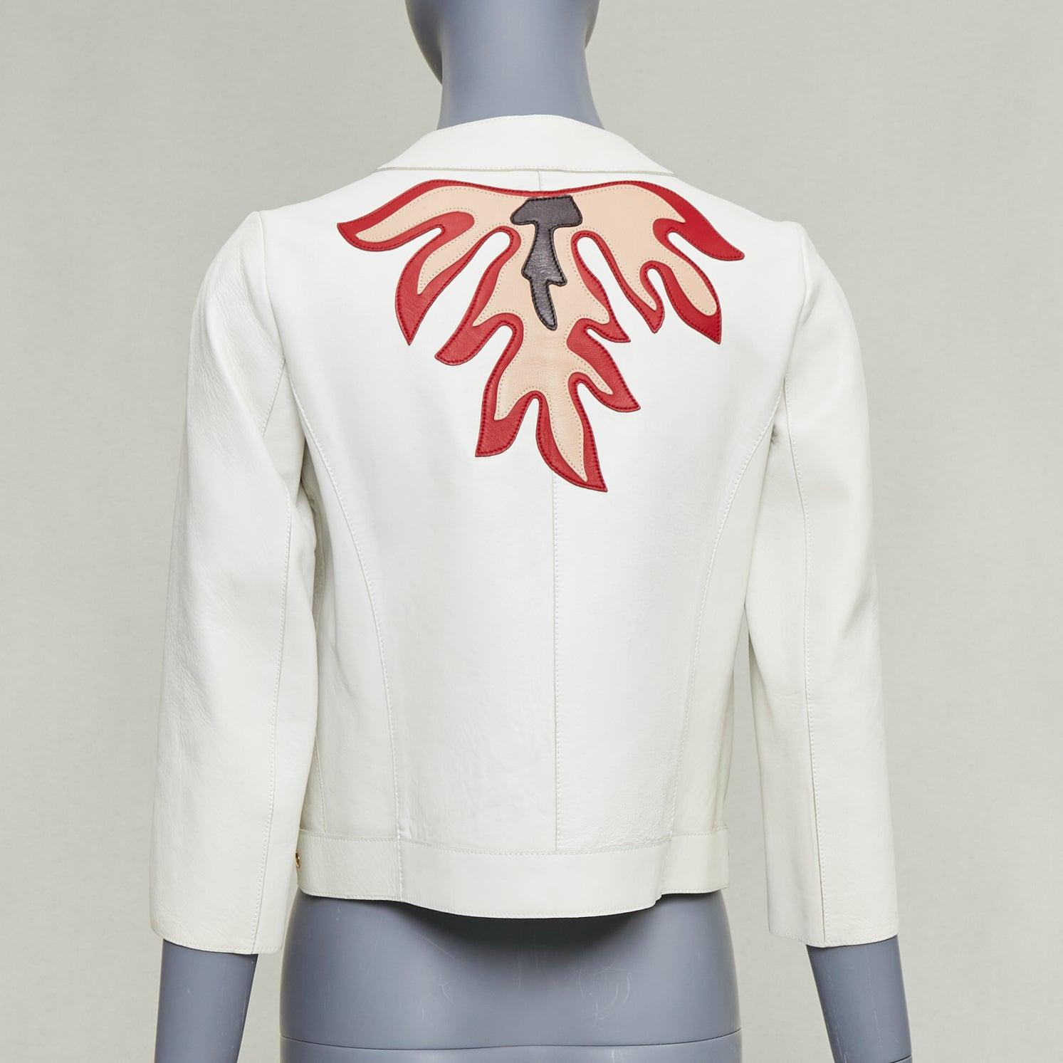 MIU MIU 2011 weißes Lammfell Leder roter Stern Patchwork crop moto Jacke IT40 S im Angebot 1